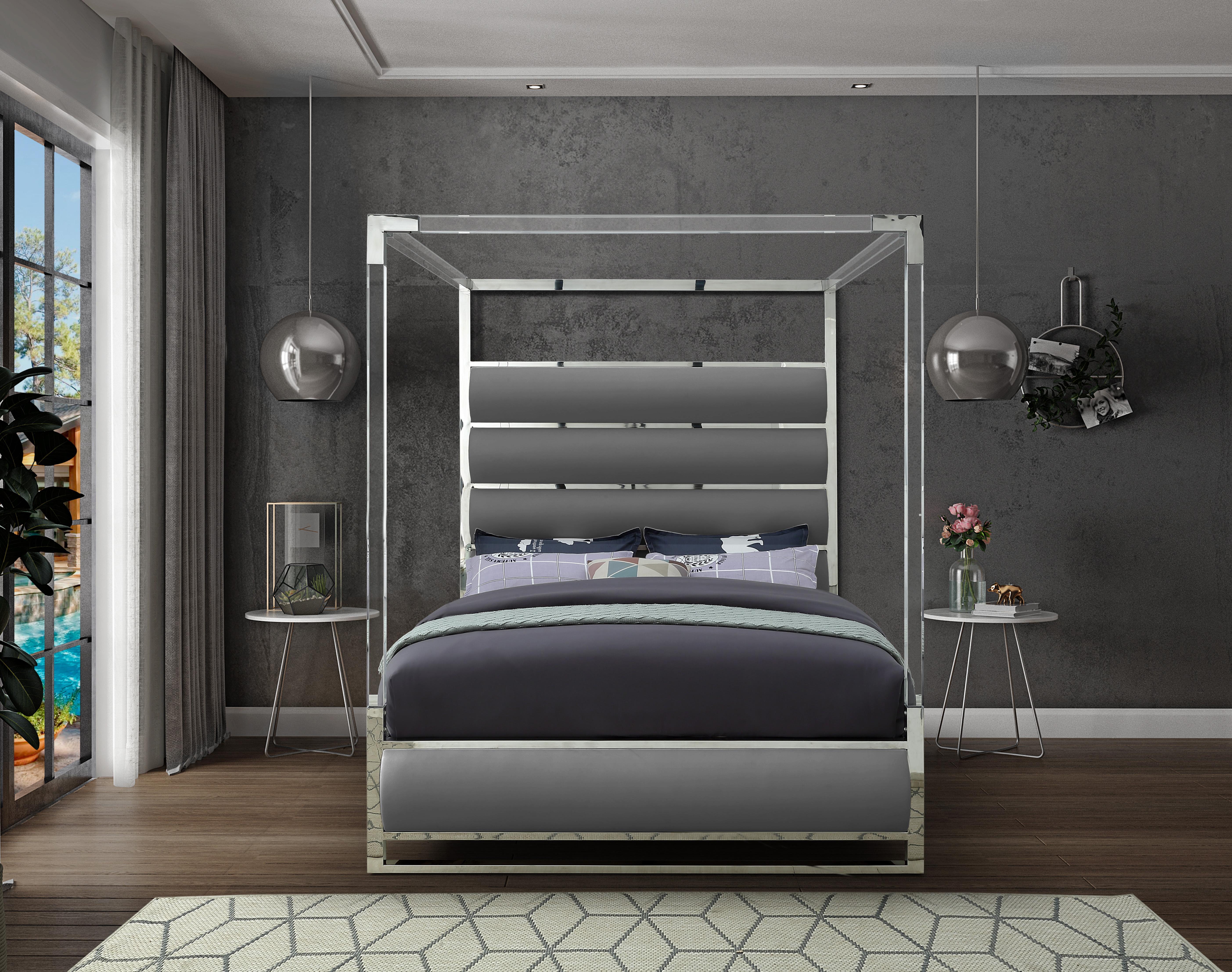 Encore Grey Faux Leather Queen Bed (4 Boxes) - Luxury Home Furniture (MI)