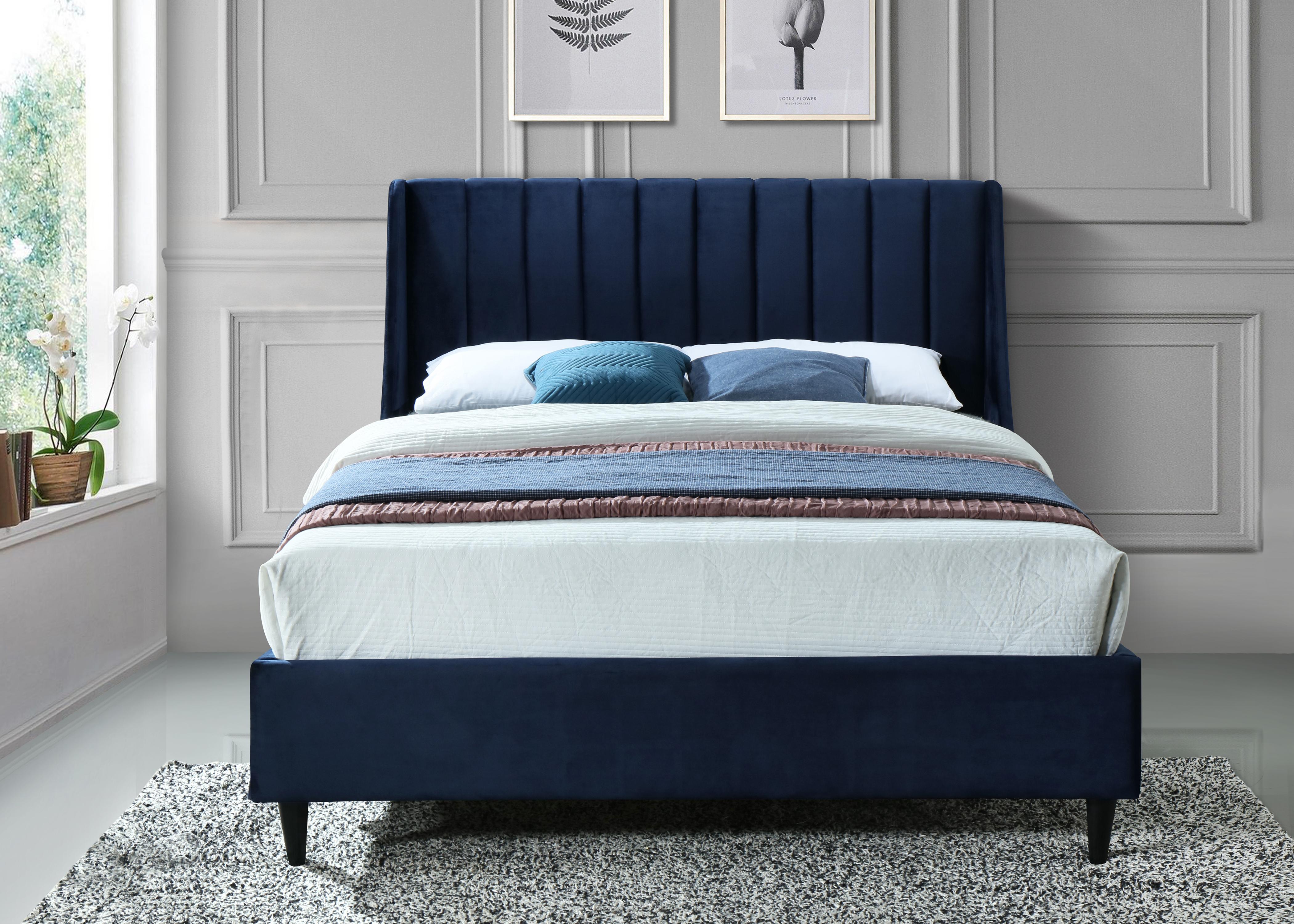 Eva Navy Velvet Full Bed - Luxury Home Furniture (MI)