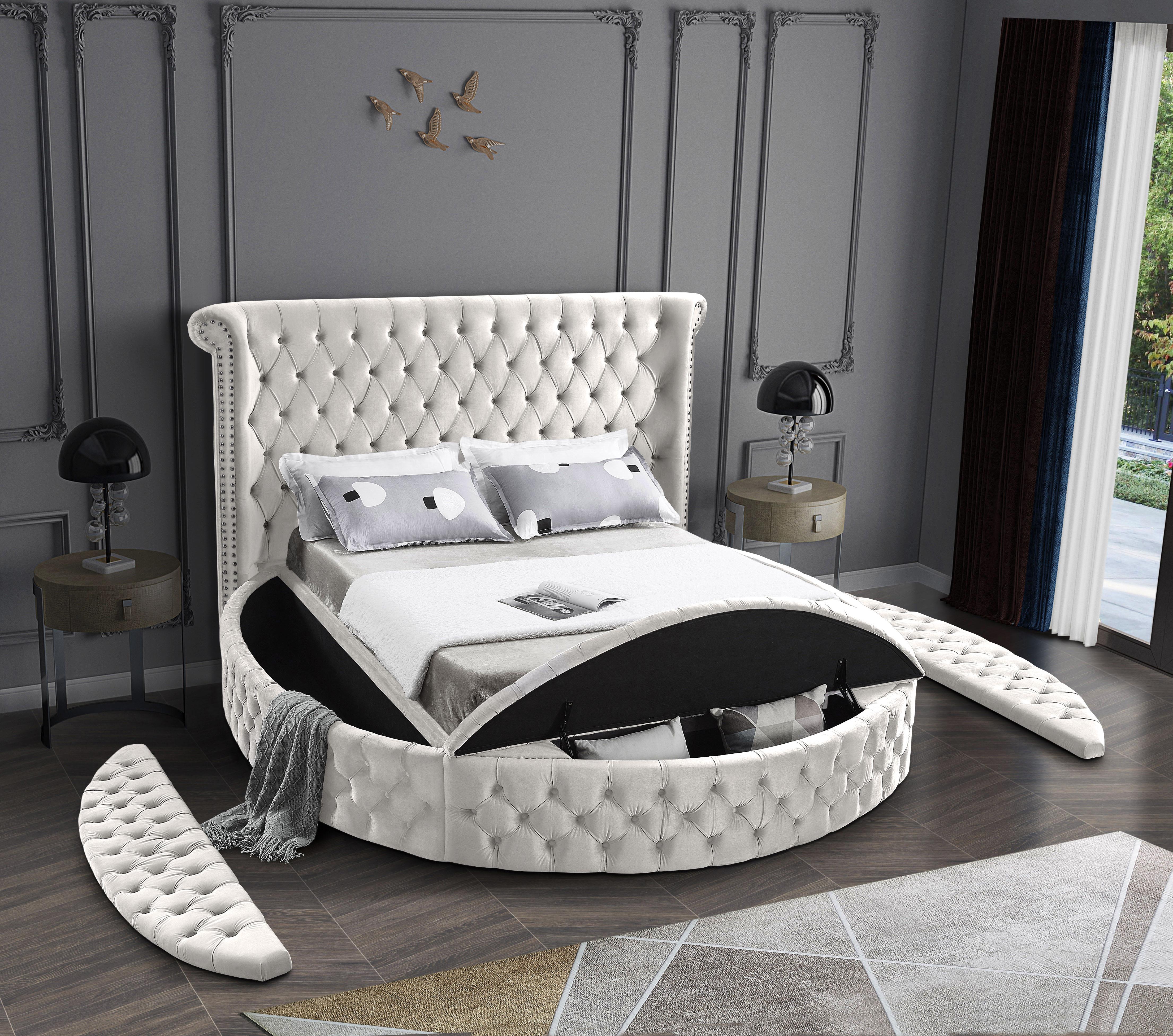 Luxus Cream Velvet Queen Bed (3 Boxes) - Luxury Home Furniture (MI)