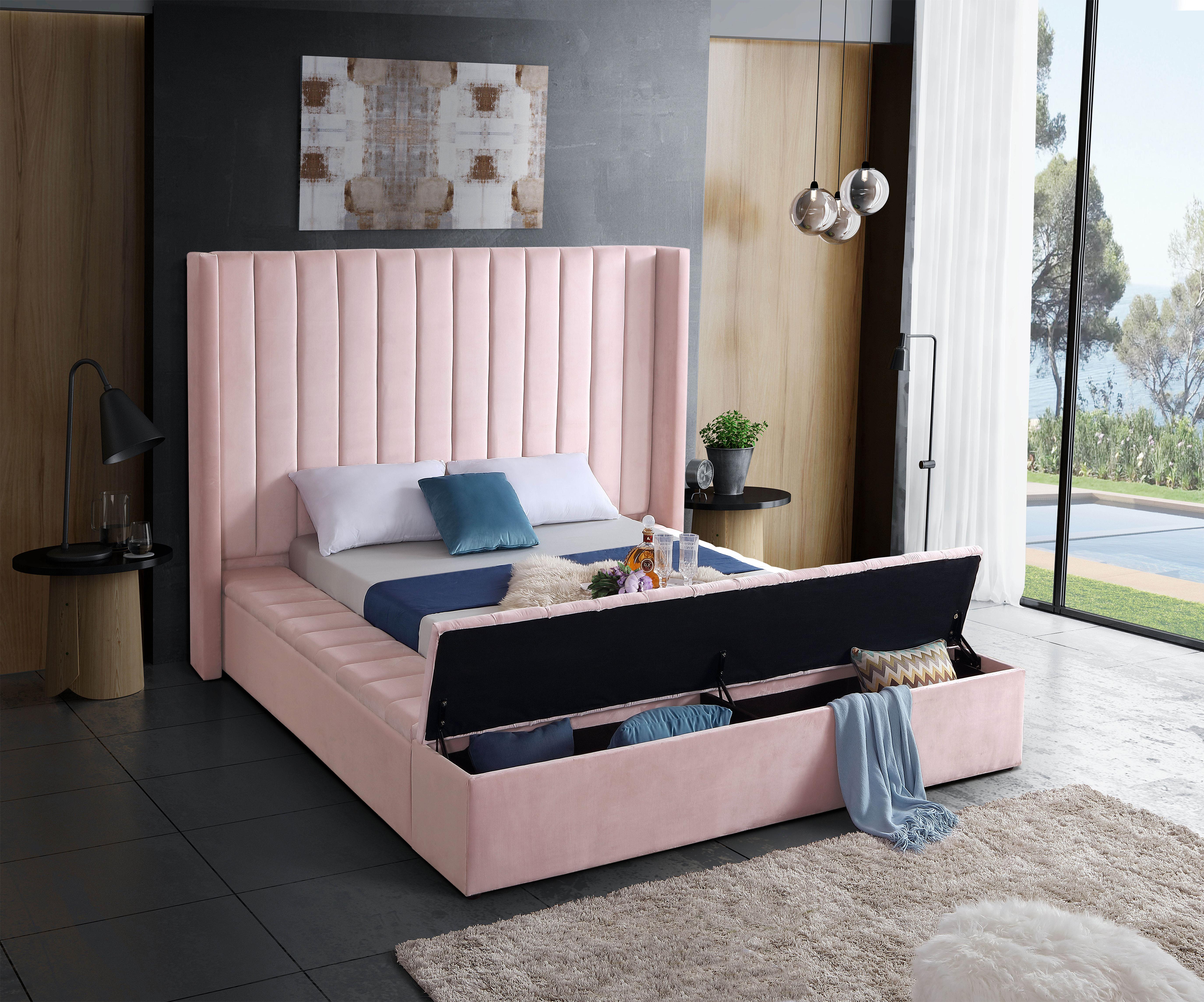 Kiki Pink Velvet Queen Bed (3 Boxes) - Luxury Home Furniture (MI)