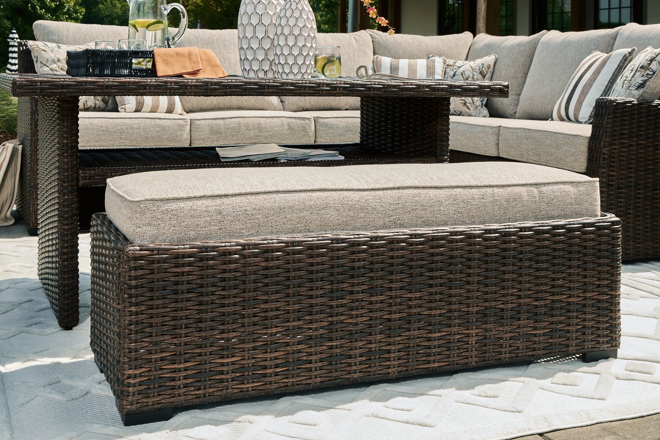 Brook Ranch Outdoor Sofa Sectional/Bench with Cushion (Set of 3) - Luxury Home Furniture (MI)