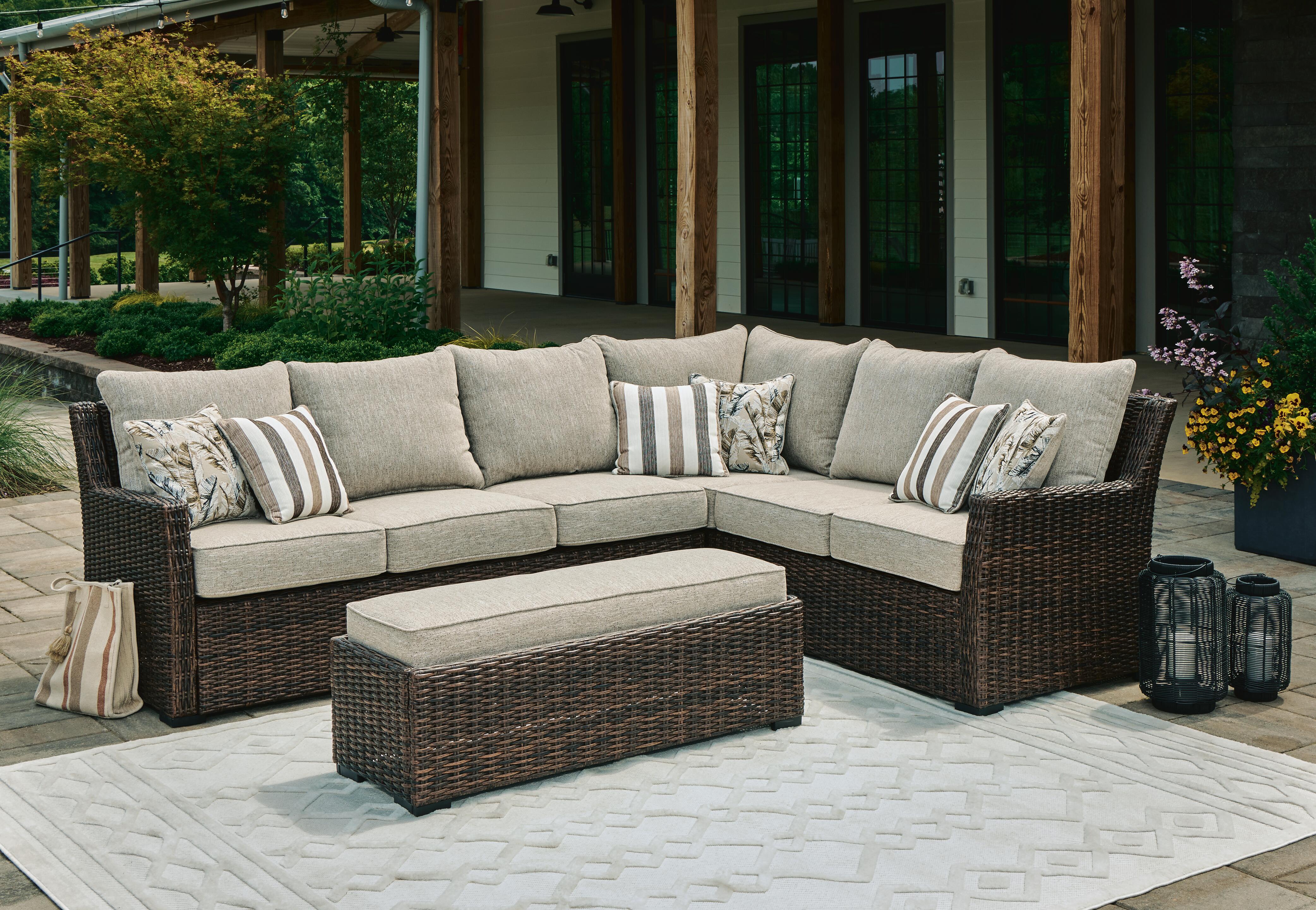 Brook Ranch Outdoor Sofa Sectional/Bench with Cushion (Set of 3) - Luxury Home Furniture (MI)