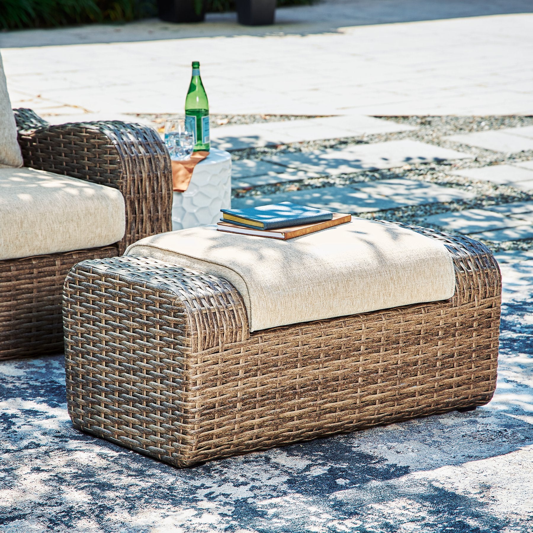 Sandy Bloom Outdoor Ottoman with Cushion - Luxury Home Furniture (MI)