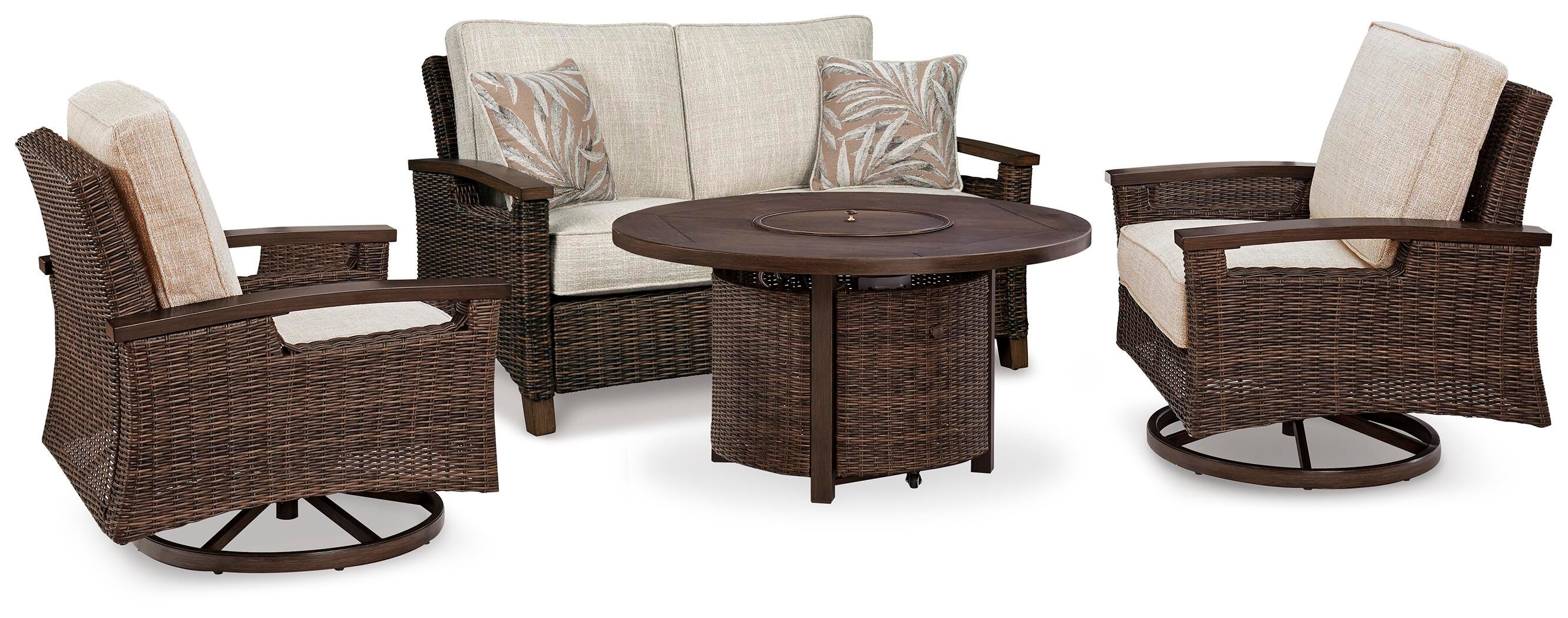 Paradise Trail Outdoor Loveseat, Lounge Chairs and Fire Pit Table - Luxury Home Furniture (MI)