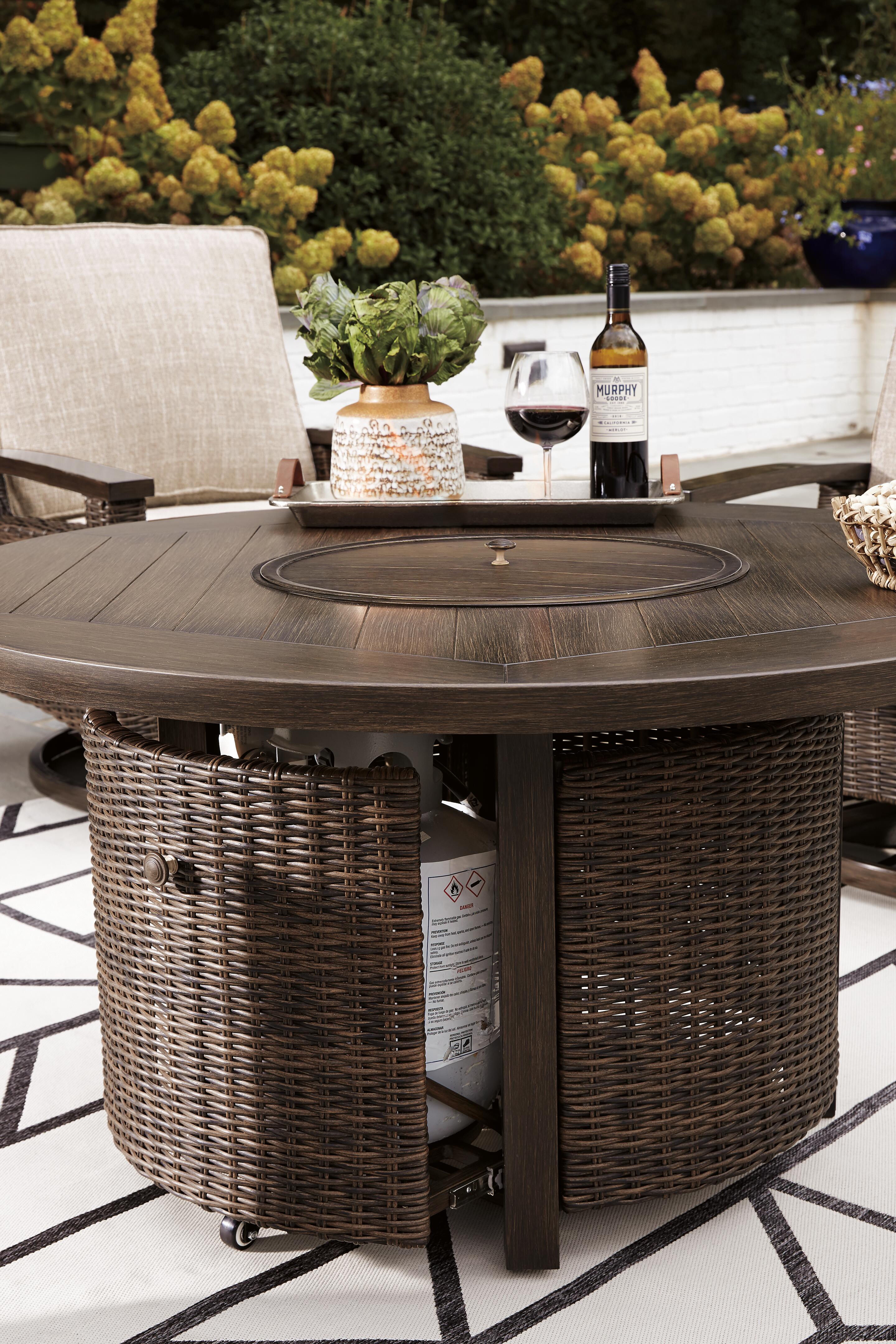 Paradise Trail Paradise Trail Fire Pit Table with 4 Nuvella Swivel Lounge Chairs - Luxury Home Furniture (MI)