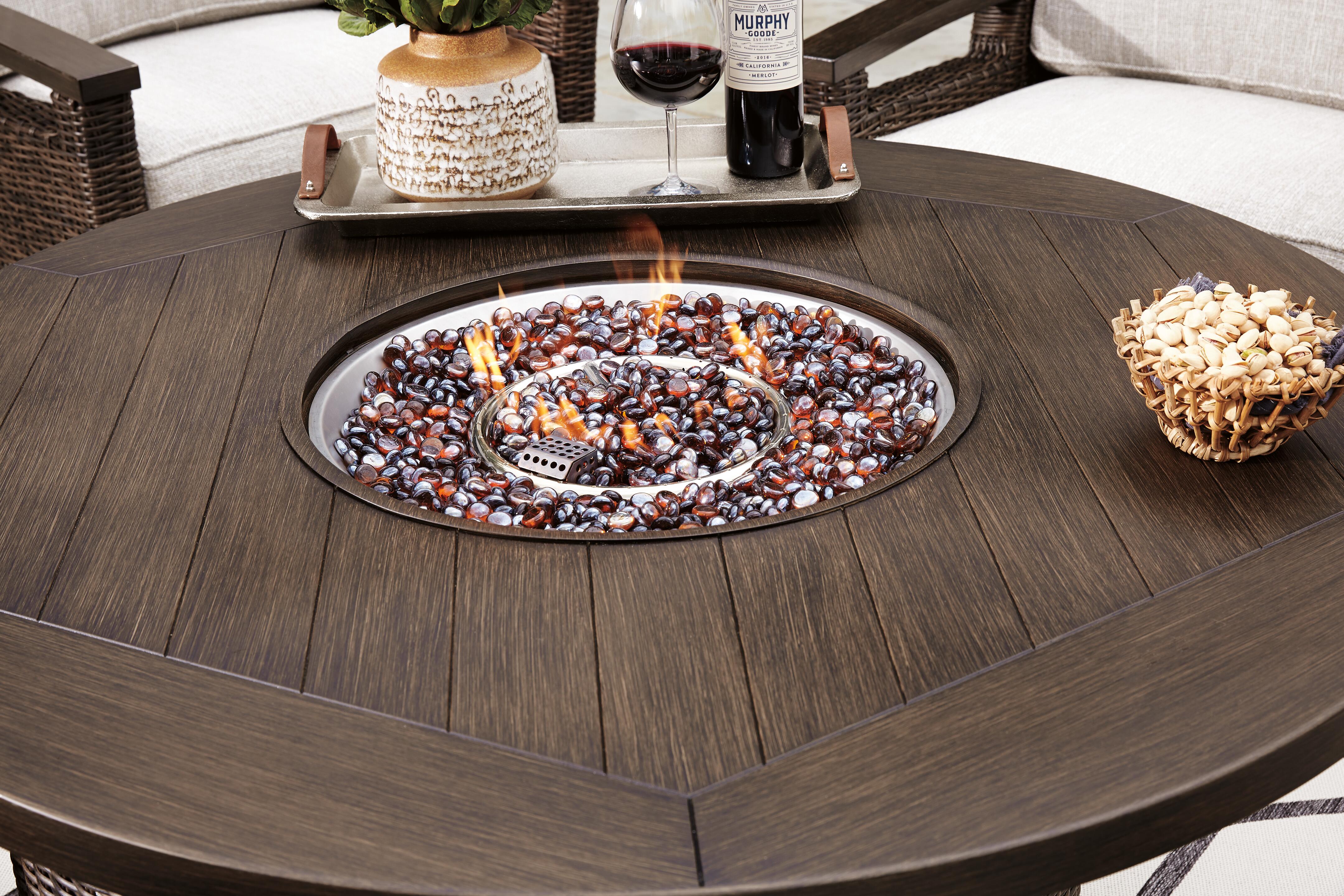 Paradise Trail Paradise Trail Fire Pit Table with 4 Nuvella Swivel Lounge Chairs - Luxury Home Furniture (MI)