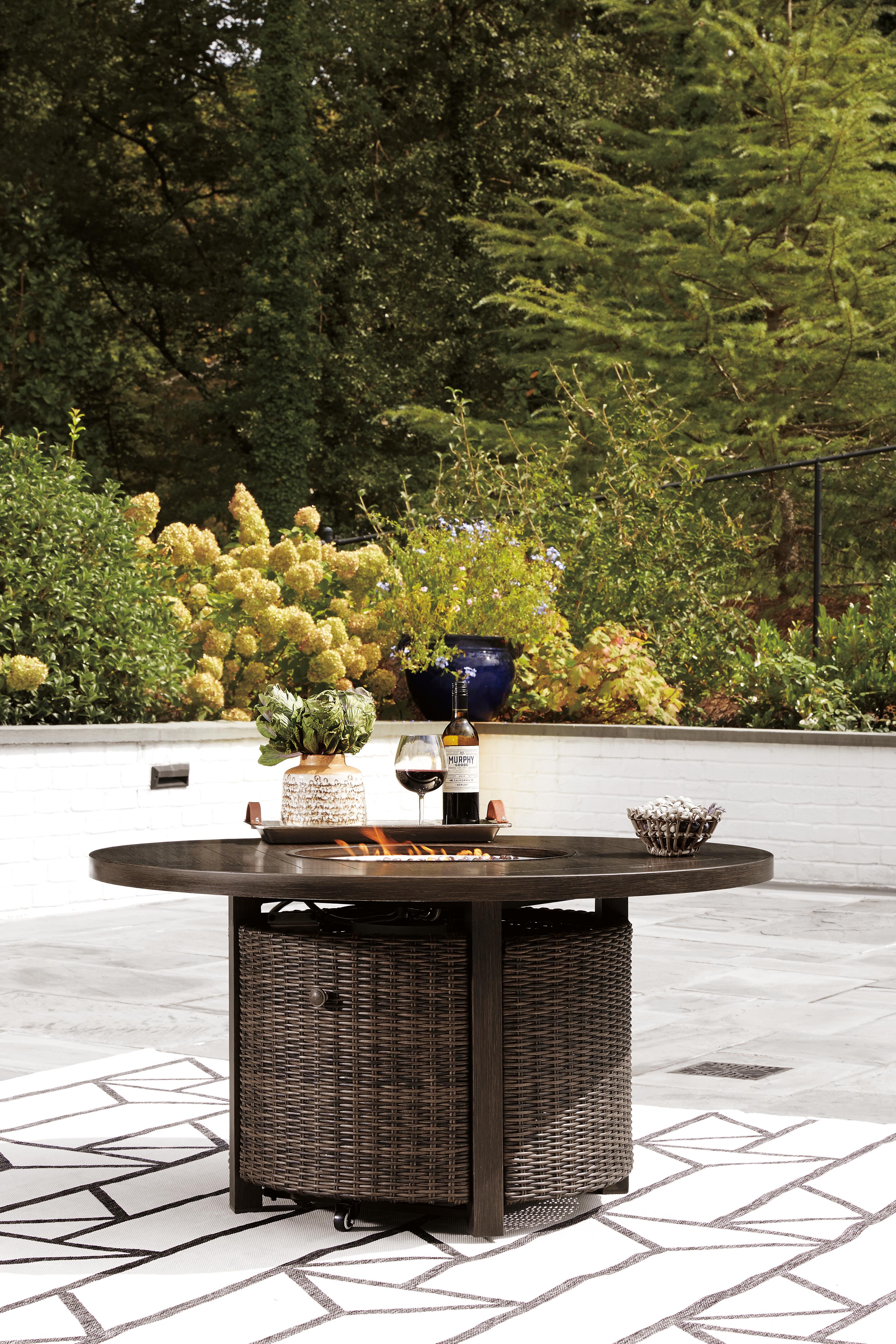 Paradise Trail Paradise Trail Fire Pit Table with 4 Nuvella Swivel Lounge Chairs - Luxury Home Furniture (MI)