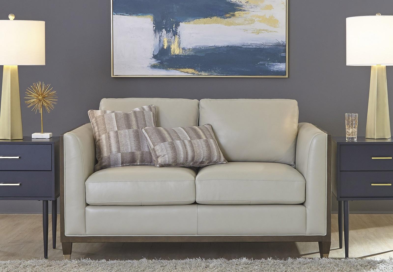 Pulaski Addison Leather Loveseat in Light Grey