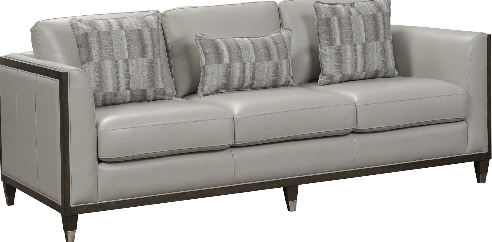 Pulaski Addison Leather Sofa in Light Grey