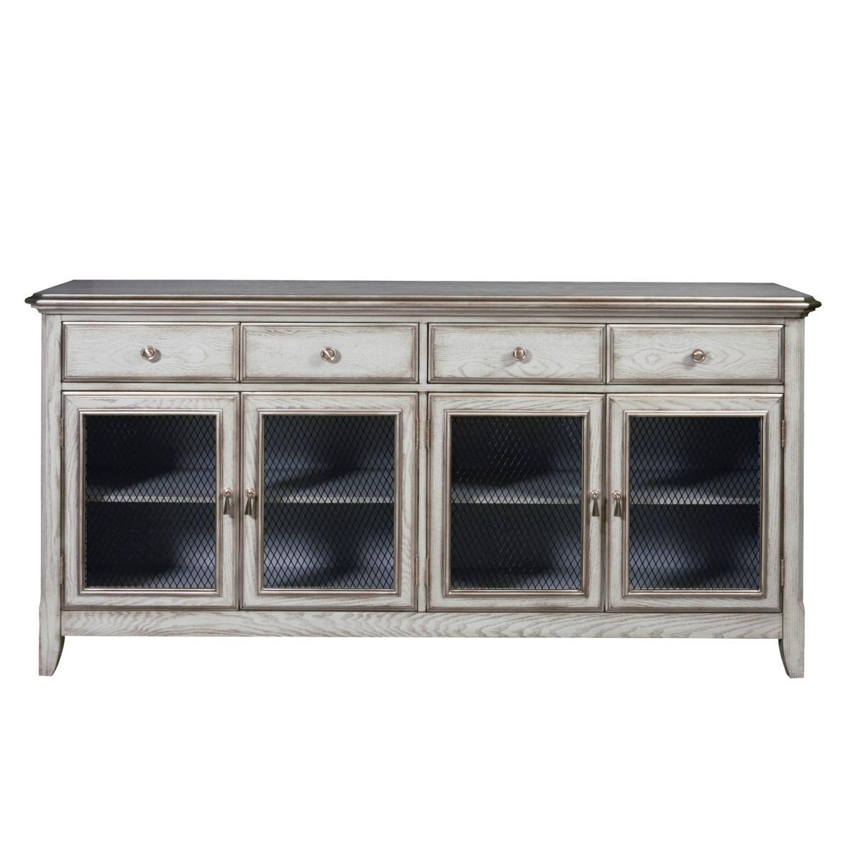 Pulaski Farmhouse Credenza with Wire Mesh Door Inserts in Soft Periwinkle Blue - Luxury Home Furniture (MI)