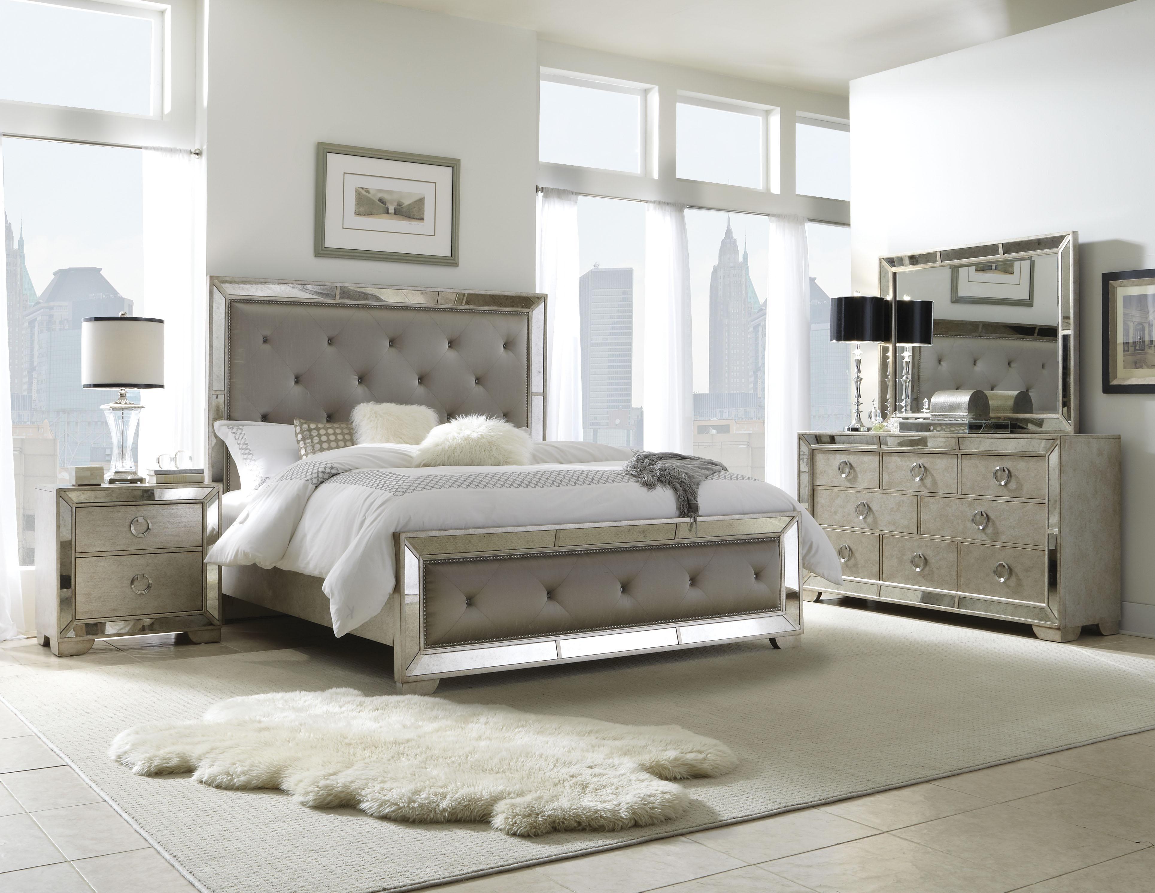 Pulaski Farrah King Panel Bed with Tufting in Metallic - Luxury Home Furniture (MI)