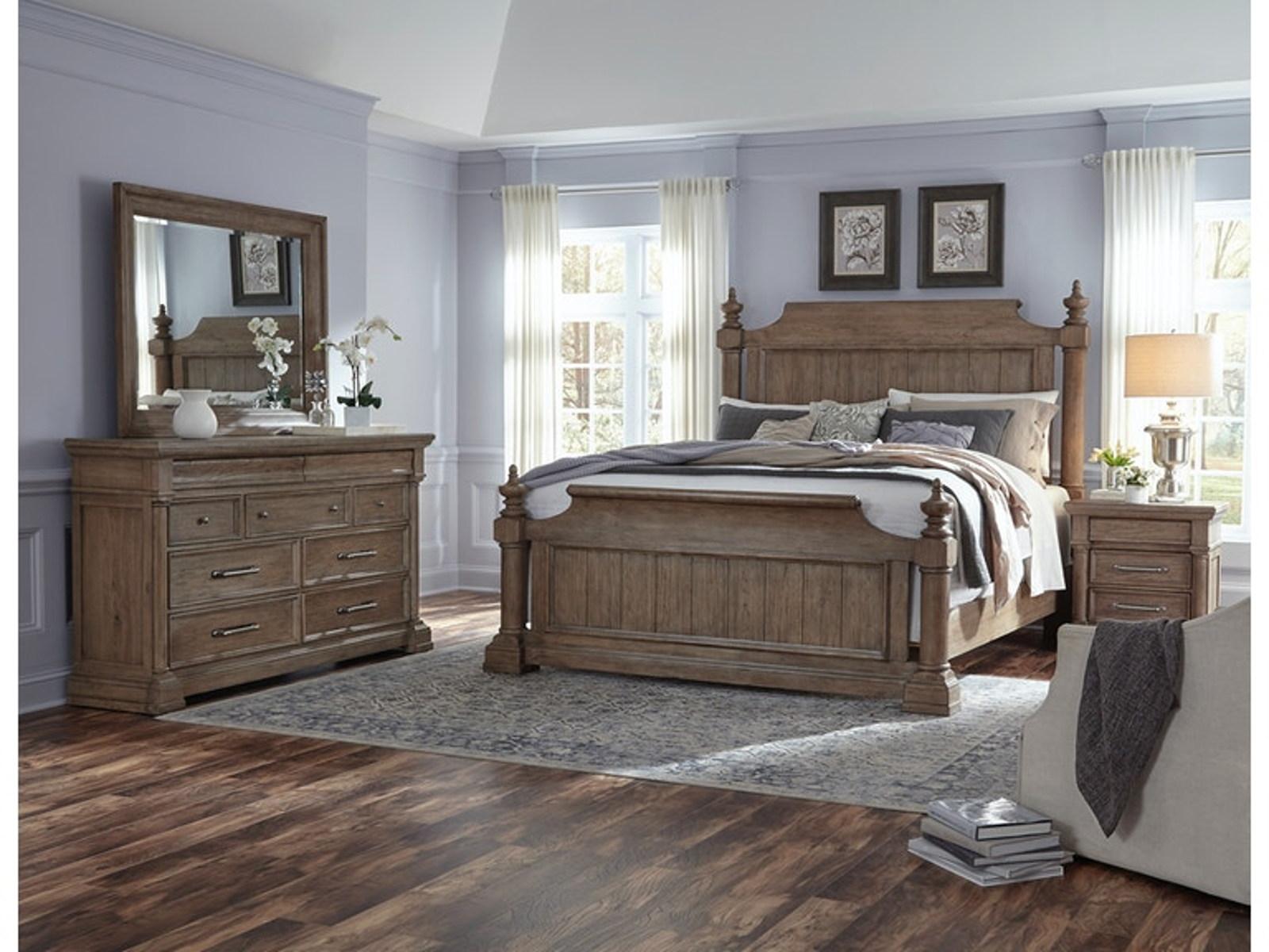 Pulaski Furniture Crestmont Queen Poster Bed in Toasted Almond - Luxury Home Furniture (MI)