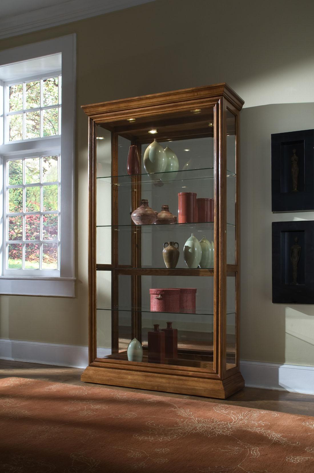 Pulaski Golden Oak Two Way Sliding Door Curio - Luxury Home Furniture (MI)