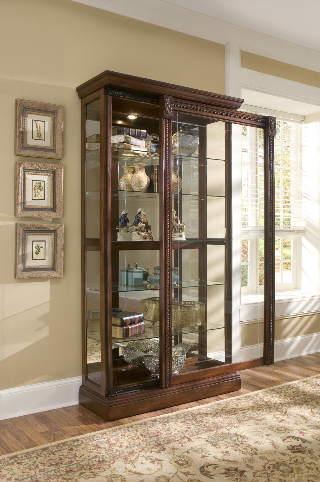 Pulaski Medallion Cherry Two Way Sliding Door Curio