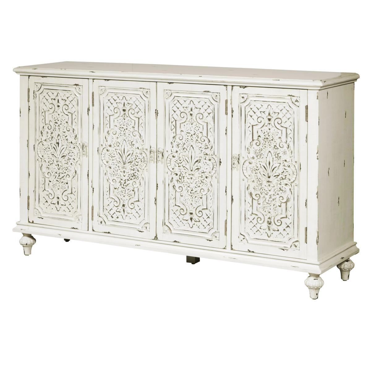 Pulaski Ornate Four Door White Credenza