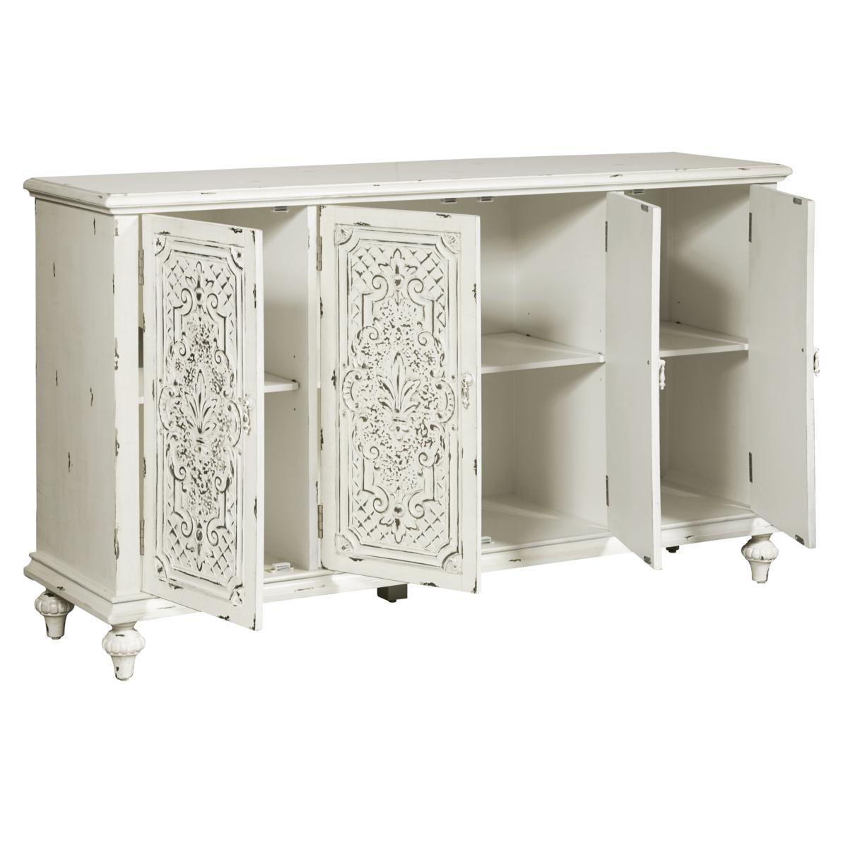 Pulaski Ornate Four Door White Credenza