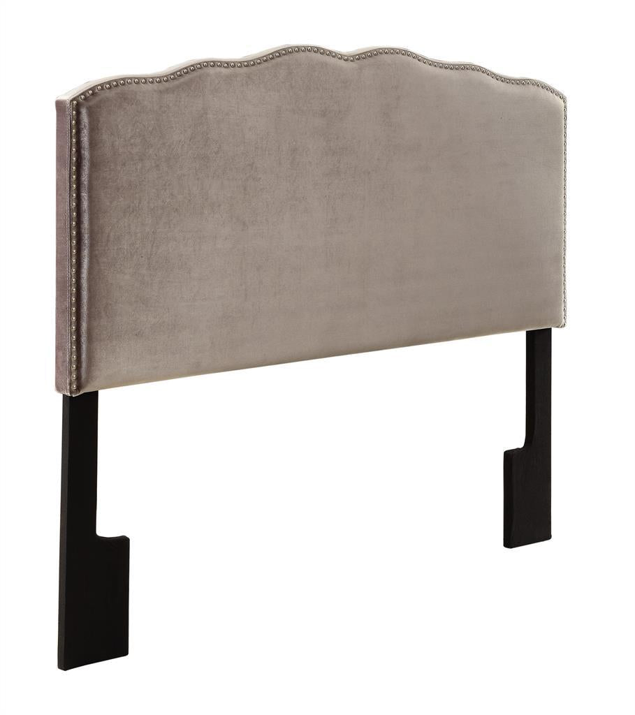 Pulaski Queen Nailhead Shaped Upholstered Headboard in Velvet Shmer