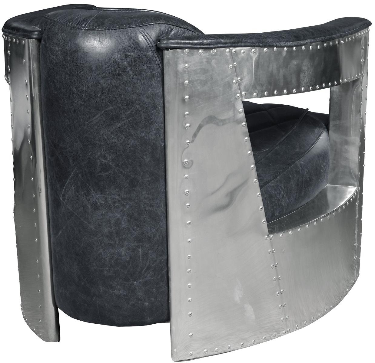 Pulaski Riveted Leather Aviation Arm Chair in Charcoal Black
