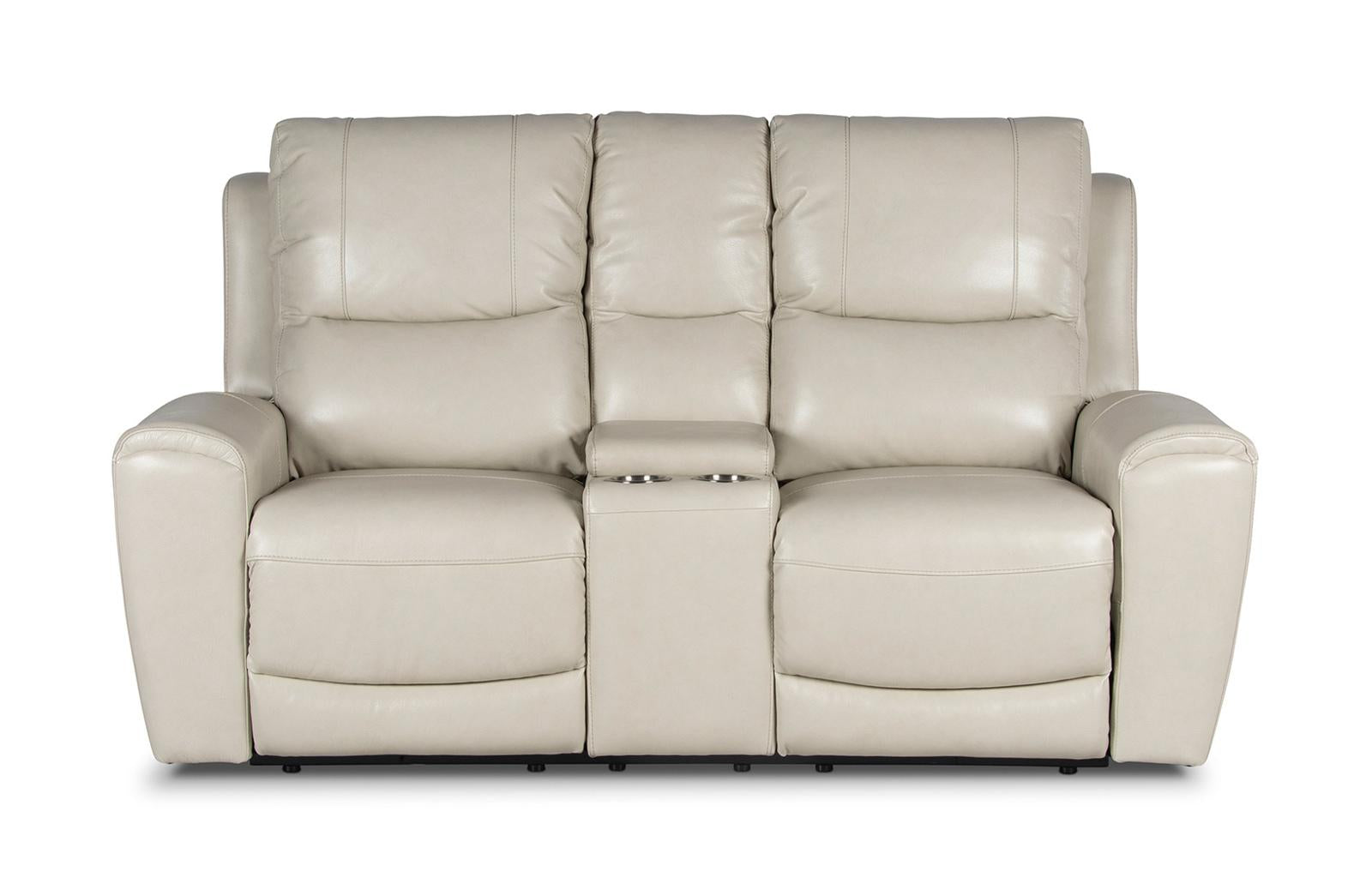 Steve Silver Laurel Leather Dual Power Reclining Console Loveseat in Ivory - Luxury Home Furniture (MI)