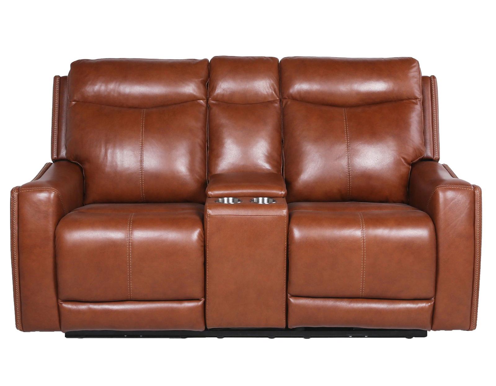 Steve Silver Natalia Leather Dual Power Reclining Console Loveseat in Coach - Luxury Home Furniture (MI)