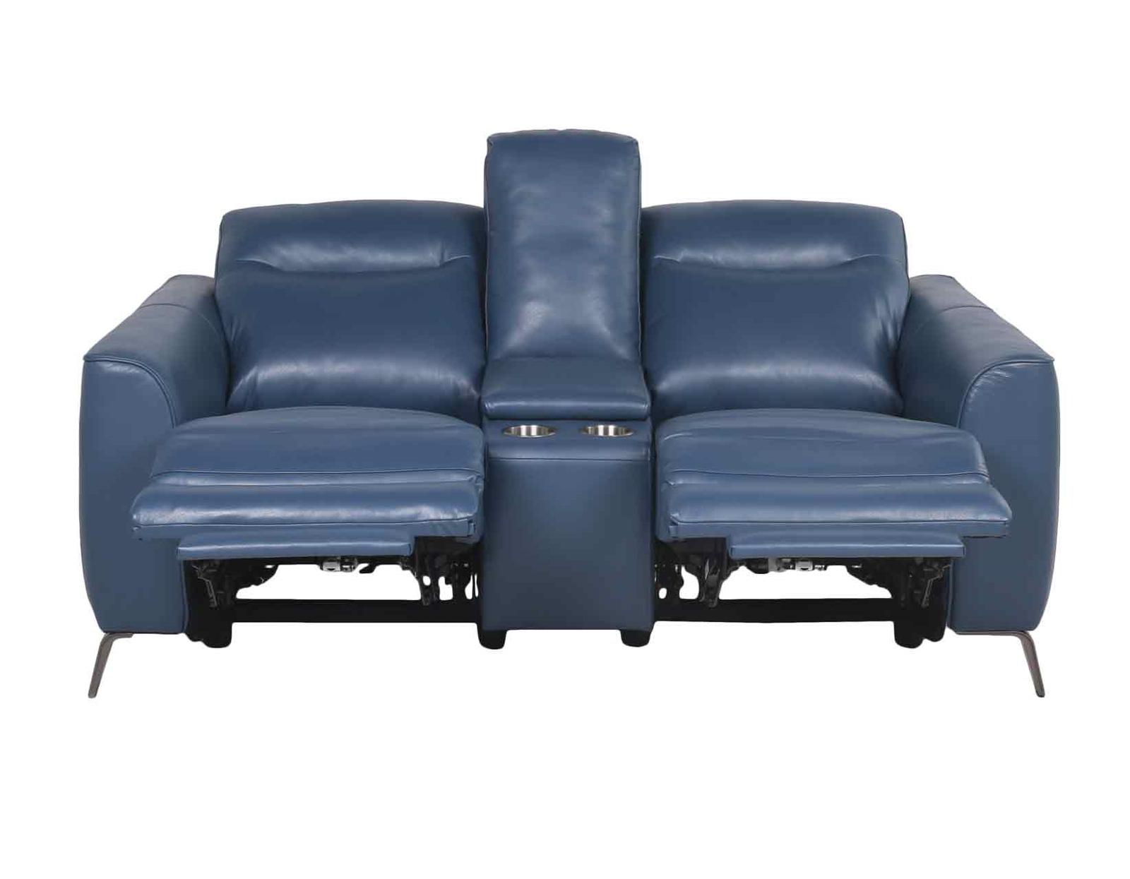 Steve Silver Sansa Leather Dual Power Reclining Console Loveseat in Ocean Blue