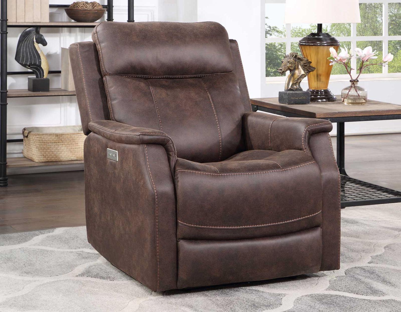 Steve Silver Valencia Dual Power Leatherette Recliner in Walnut