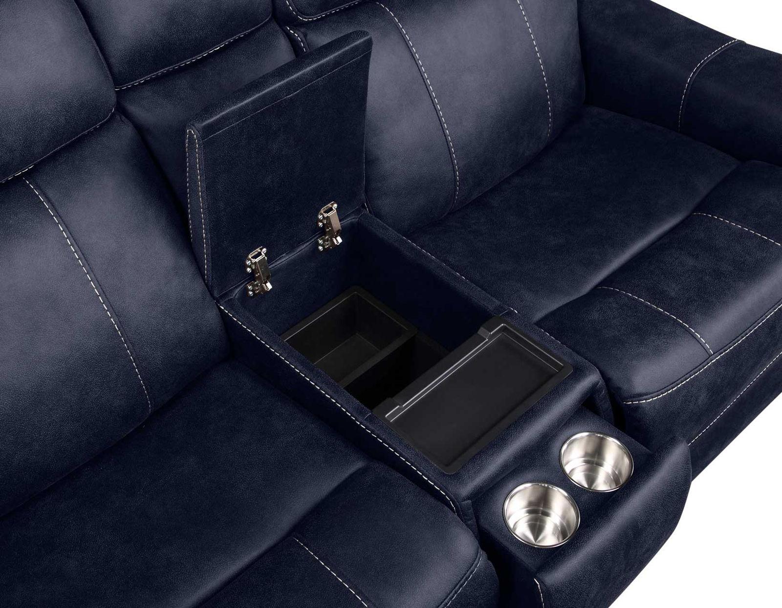 Steve Silver Valencia Dual Power Leatherette Reclining Console Loveseat in Ocean Blue - Luxury Home Furniture (MI)