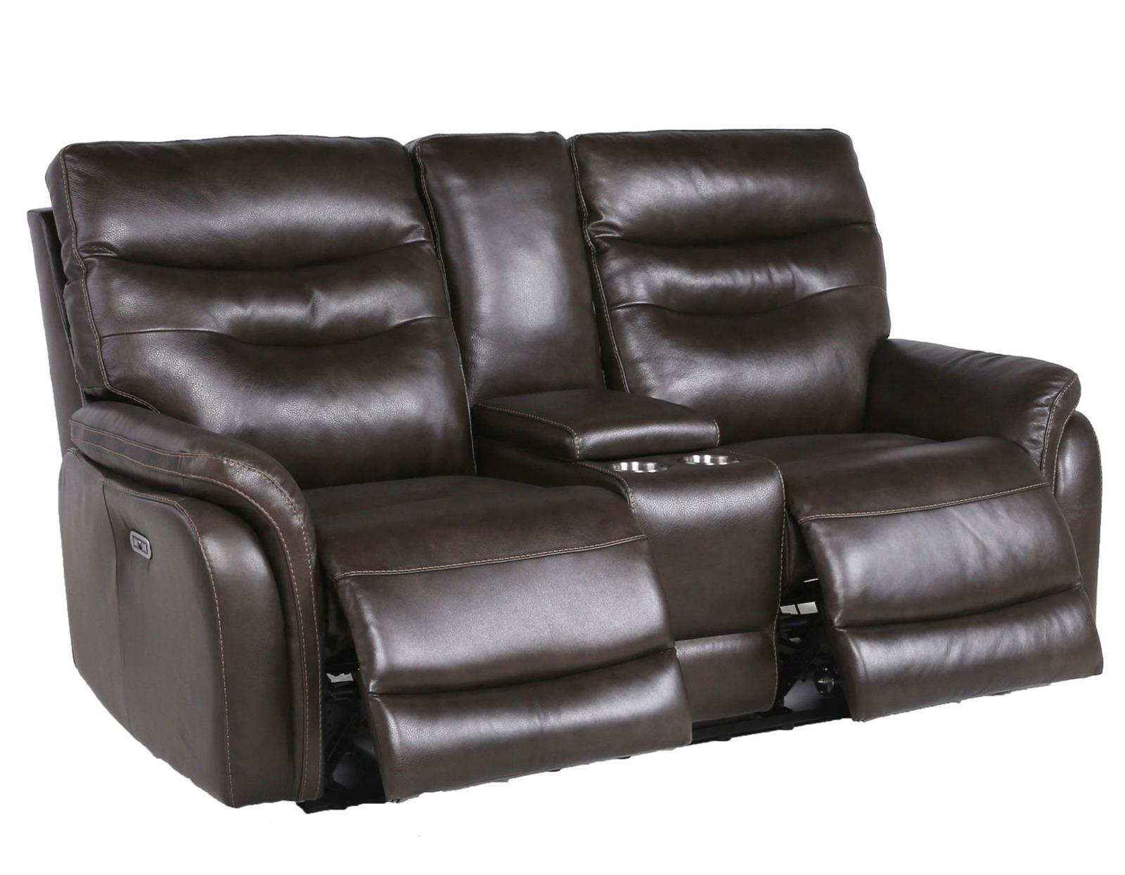 Steve Silver Fortuna Leather Dual Power Reclining Console Loveseat in Coffee - Luxury Home Furniture (MI)