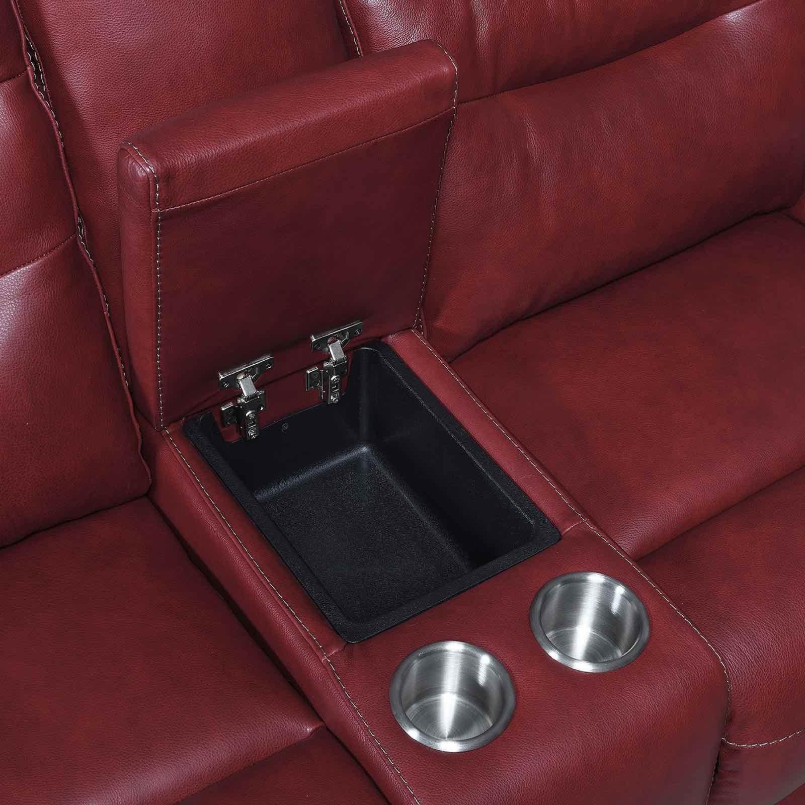 Steve Silver Fortuna Leather Dual Power Reclining Console Loveseat in Wine - Luxury Home Furniture (MI)