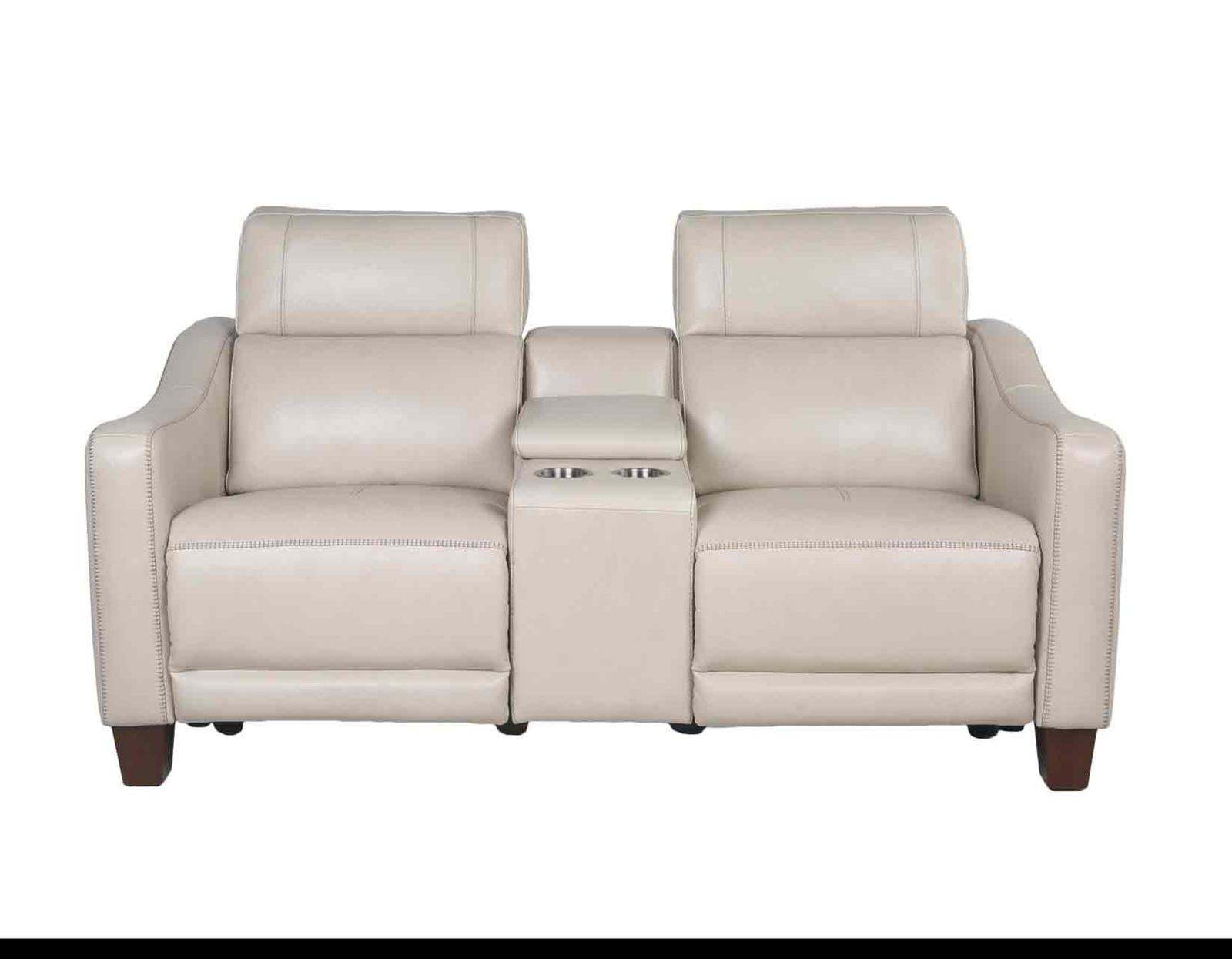Steve Silver Giorno Dual Power Leather Console Loveseat in Ivory - Luxury Home Furniture (MI)