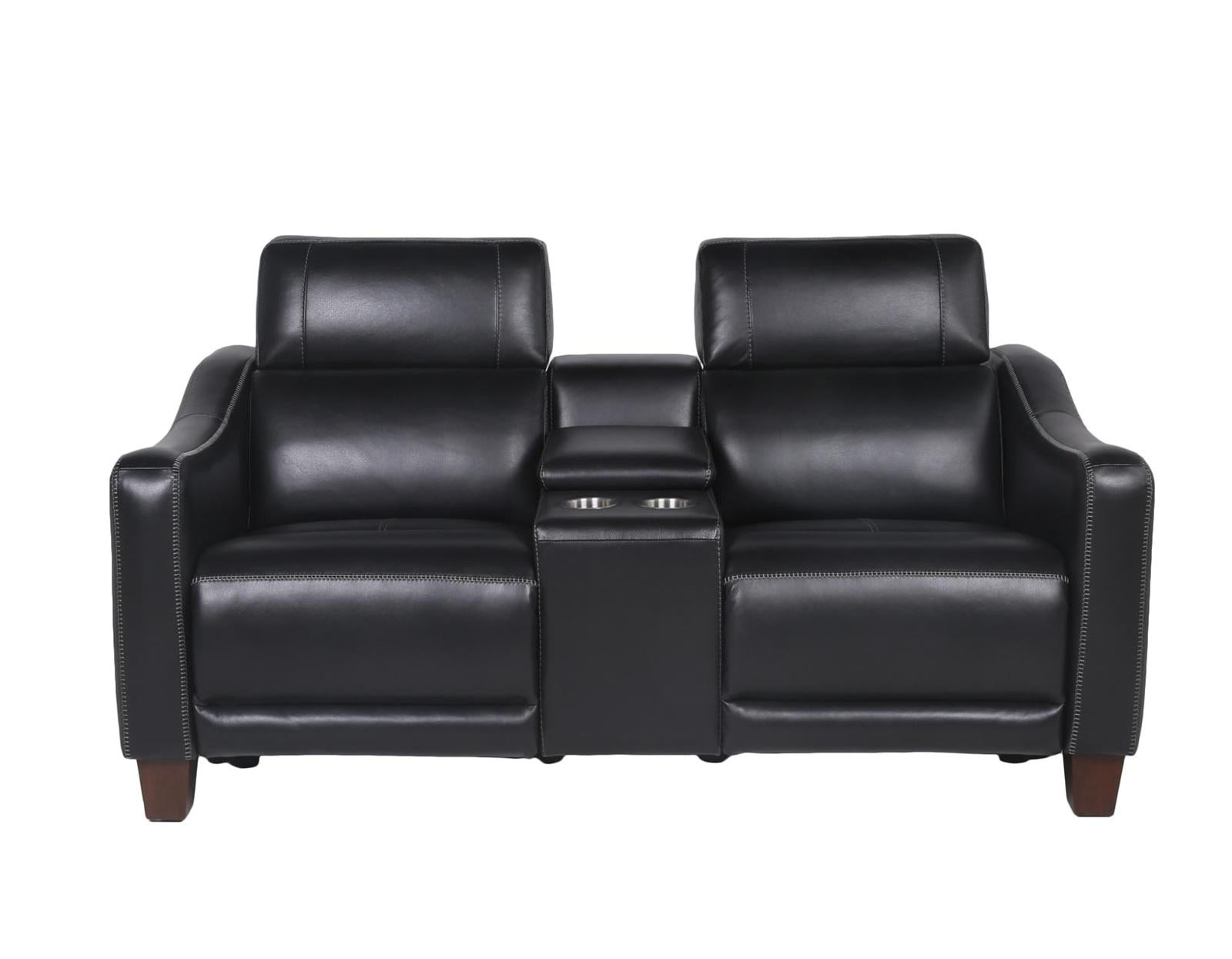 Steve Silver Giorno Dual Power Leather Console Loveseat in Midnight - Luxury Home Furniture (MI)
