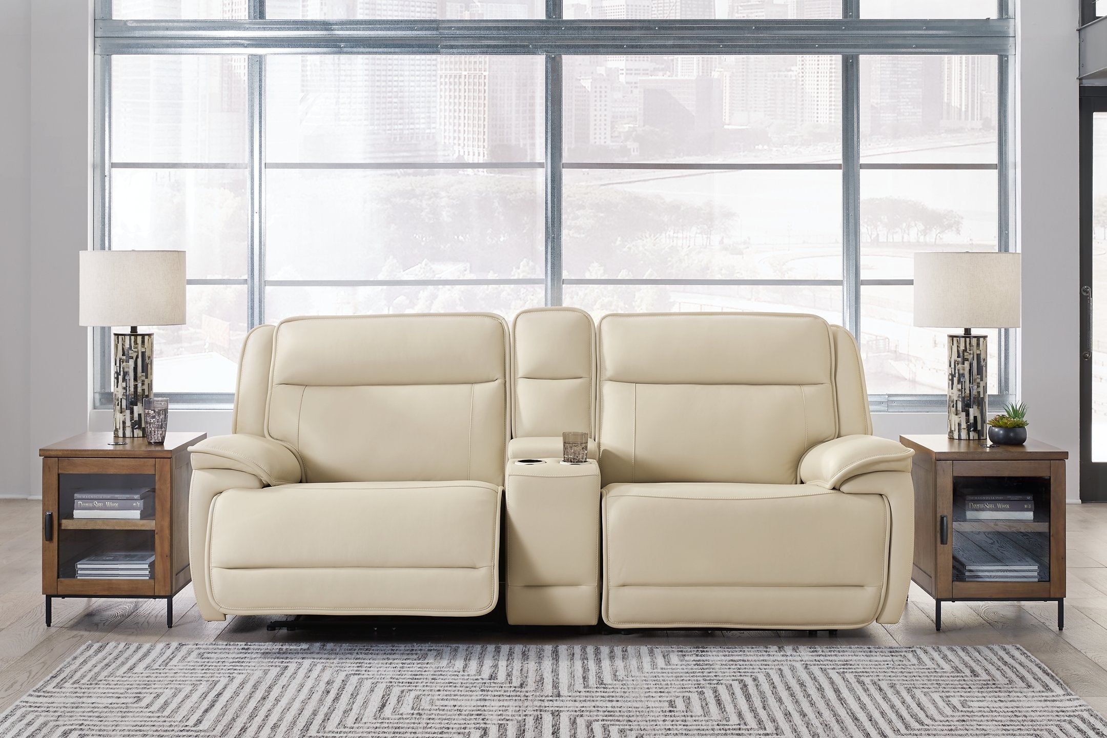 Double Deal Power Reclining Loveseat Sectional with Console - Luxury Home Furniture (MI)