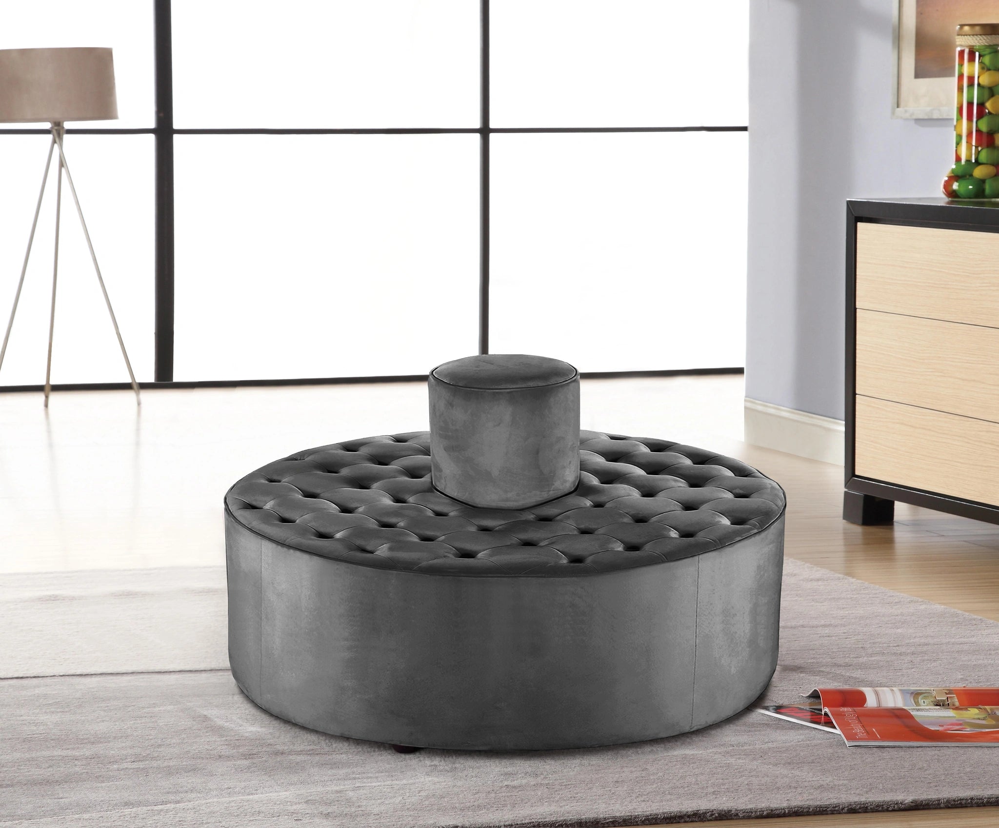 Banquet Grey Velvet Ottoman/Bench
