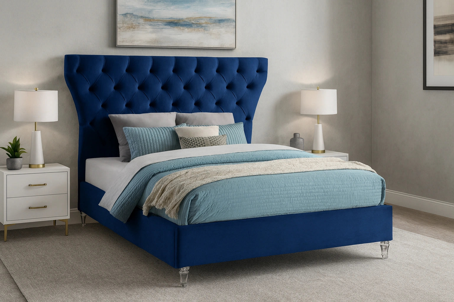 Kira Navy Velvet King Bed