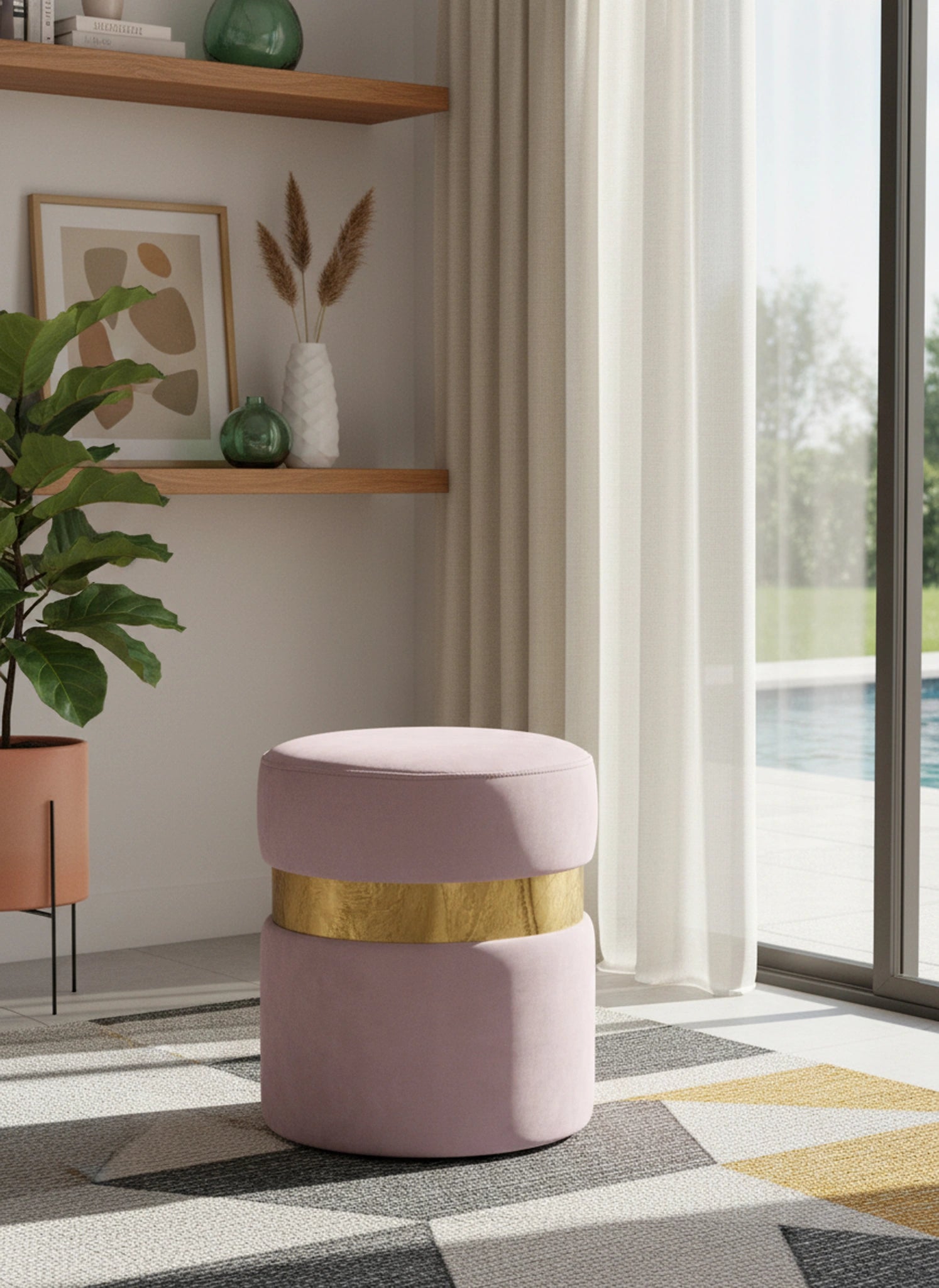 Hailey Pink Velvet Ottoman/Stool