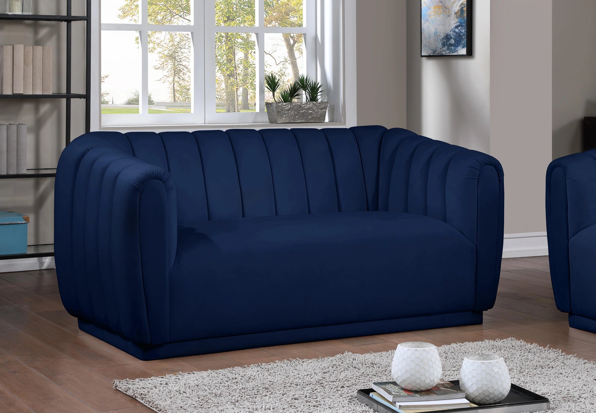 Dixie Navy Velvet Loveseat
