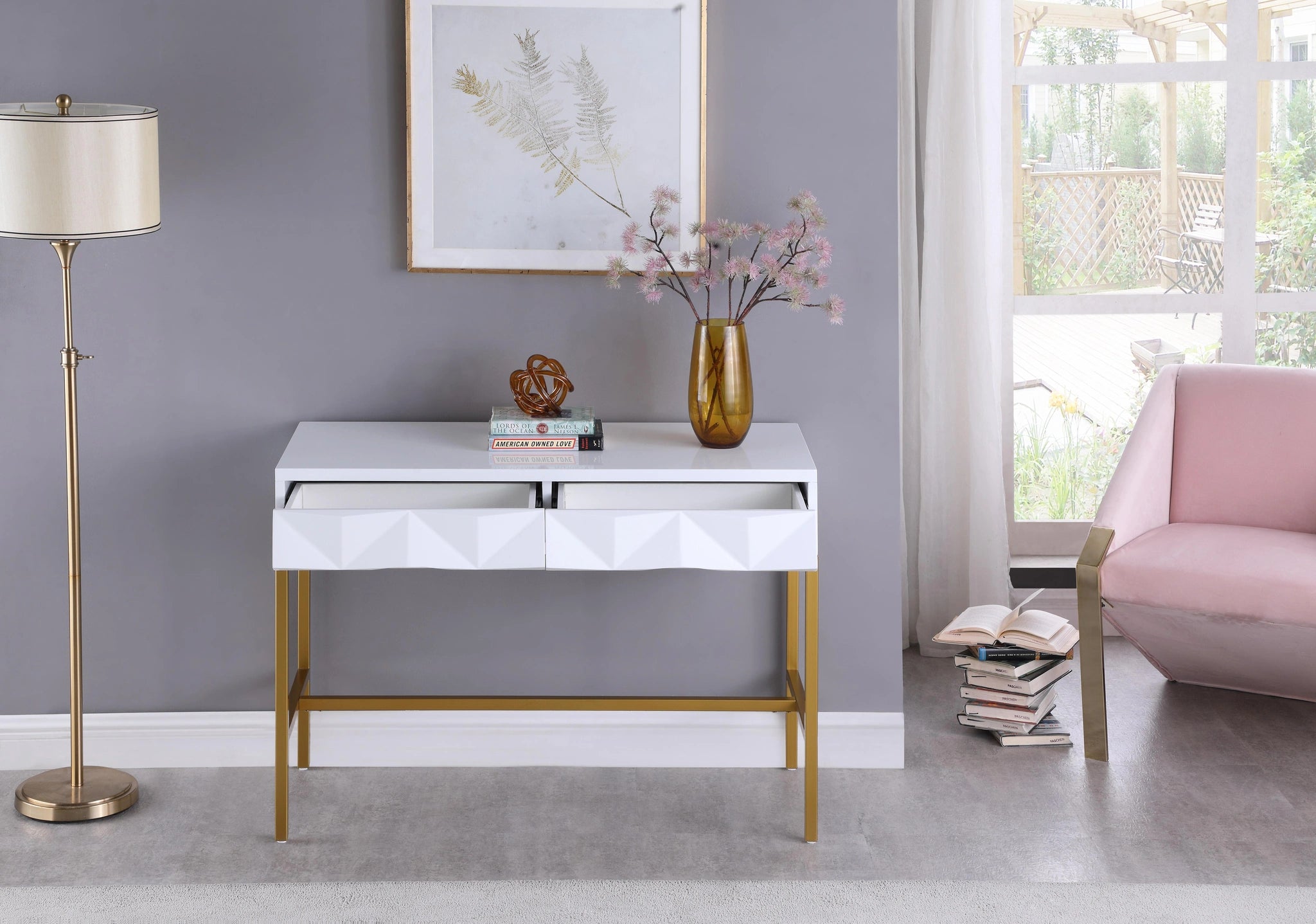 Pandora White Laquer with Gold Console Table