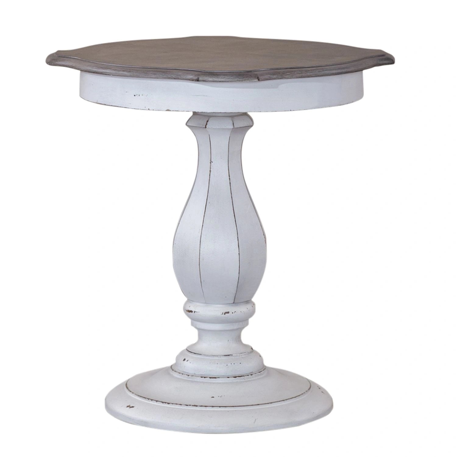Magnolia Manor Round Accent Table in Antique White Base w/ Weathered Bark Tops image