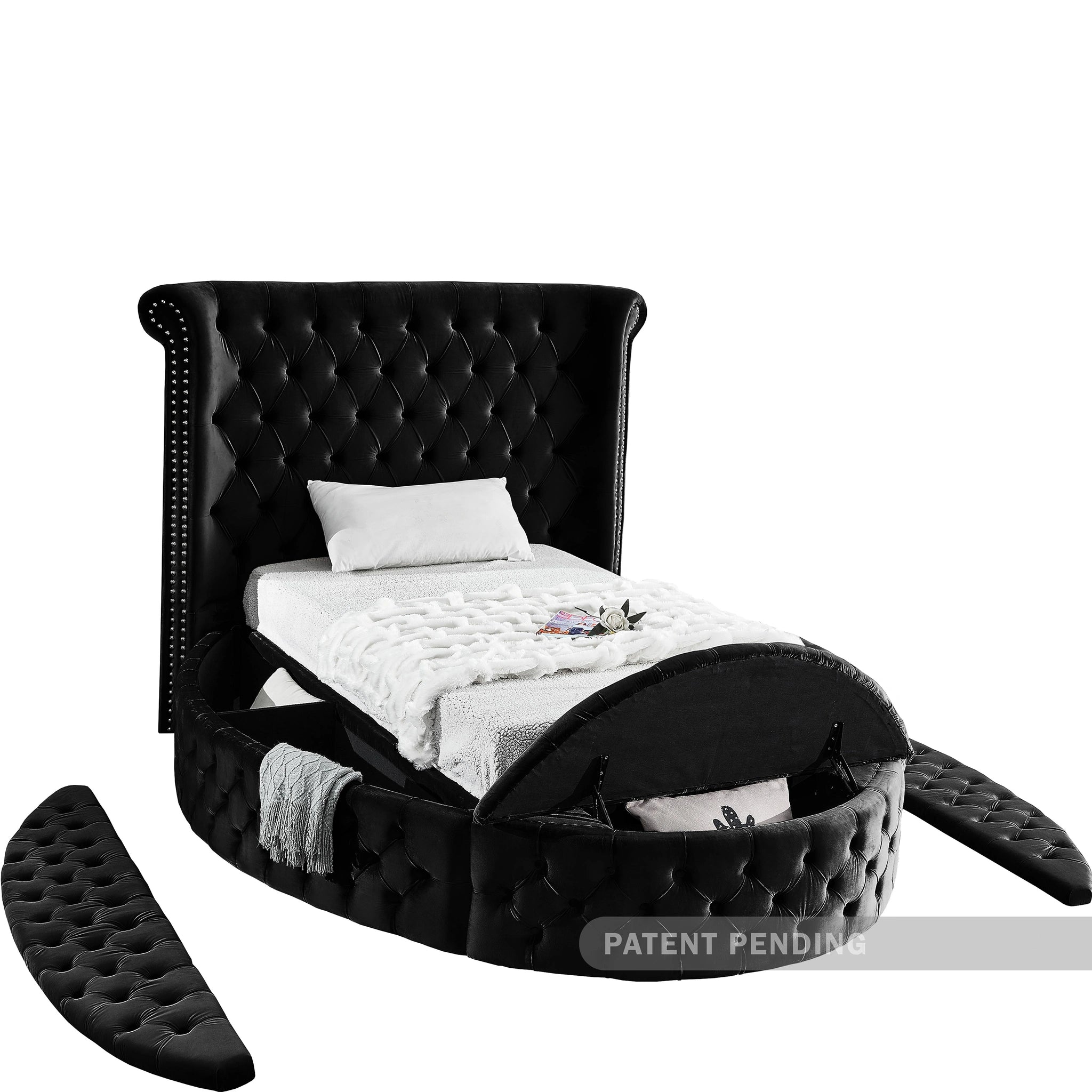 Luxus Black Velvet Twin Bed (3 Boxes)