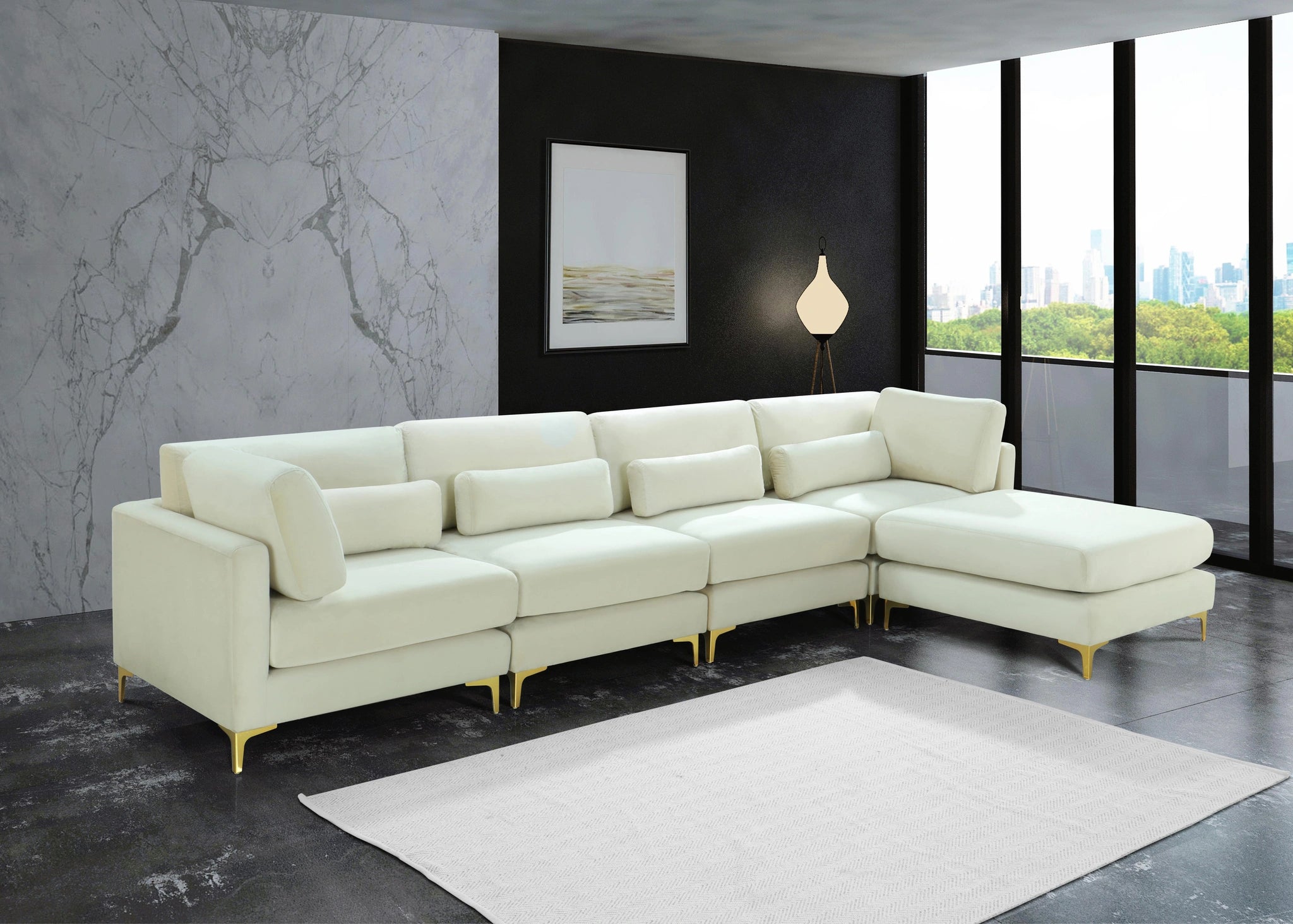 Julia Cream Velvet Modular Sectional (5 Boxes)
