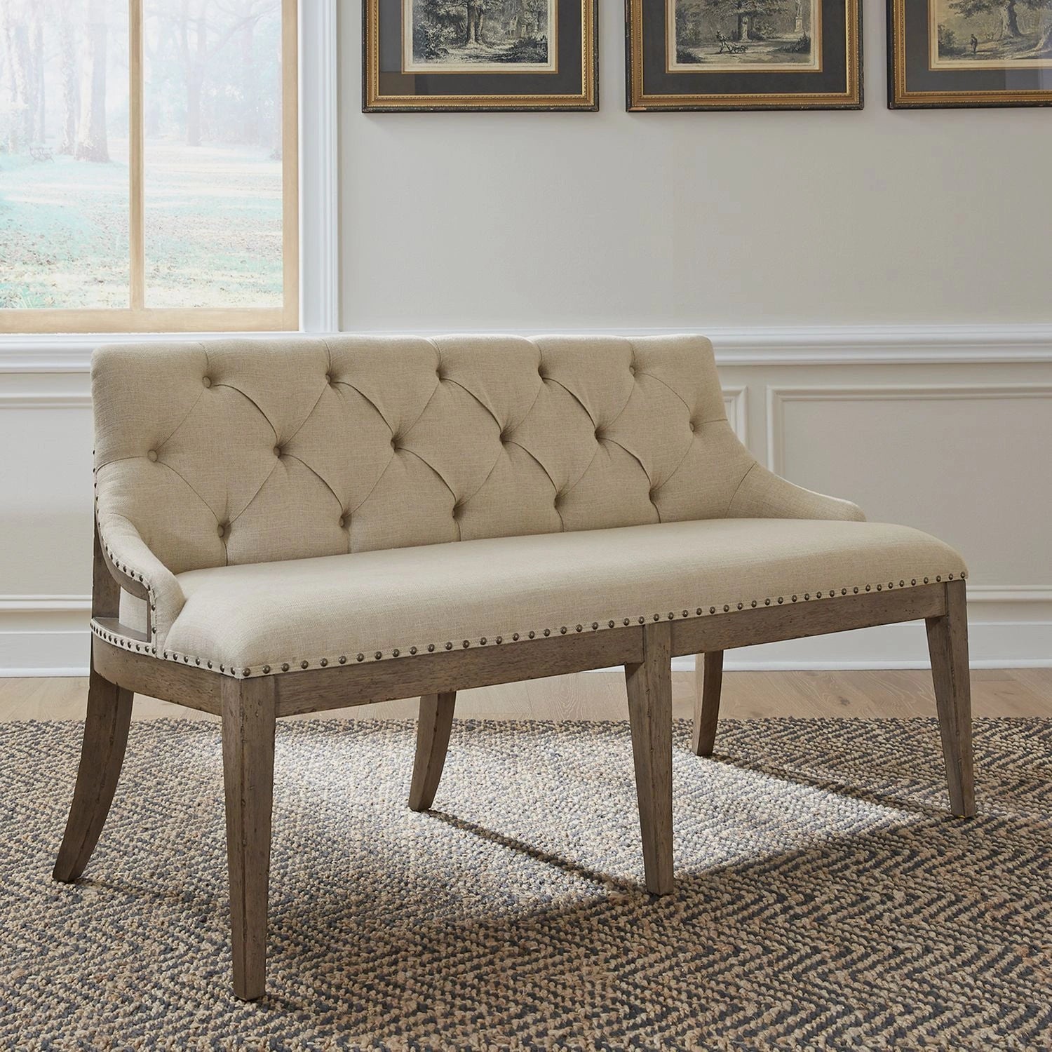 Americana Farmhouse Uph Shelter Dining Bench in Dusty Taupe & Black image