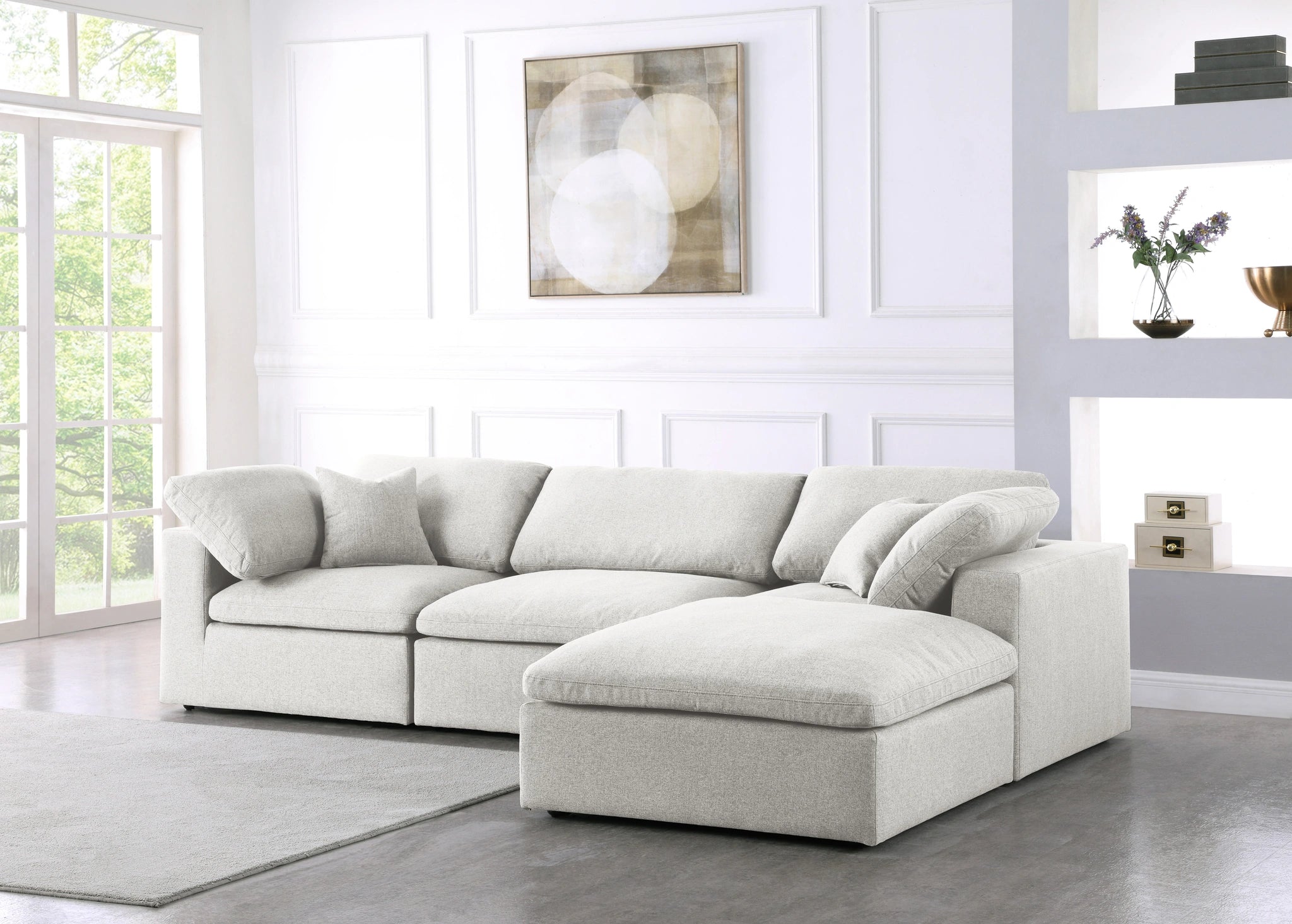 Serene Cream Linen Fabric Deluxe Cloud Modular Sectional