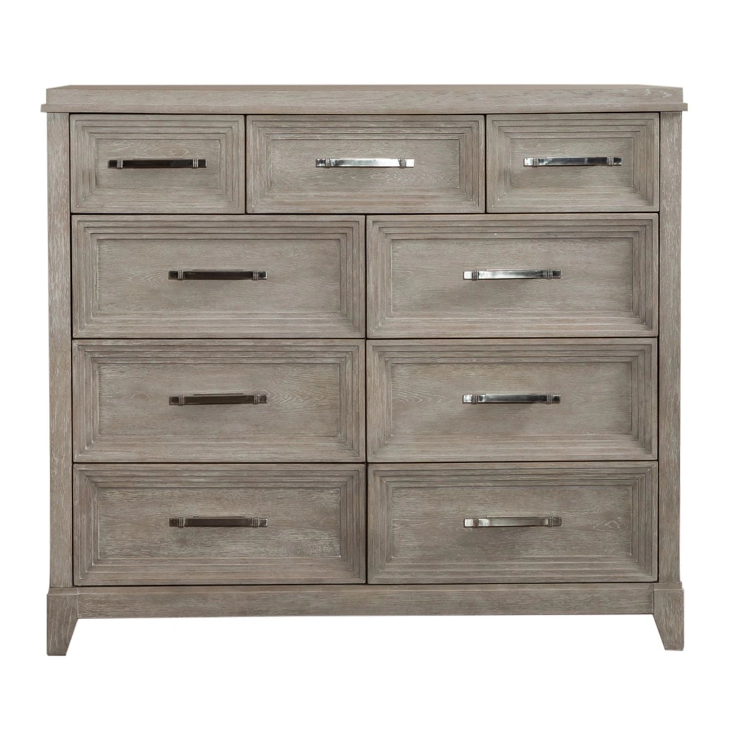 Belmar 9 Drawer Bureau Dresser in Washed Taupe and Silver Champagne image