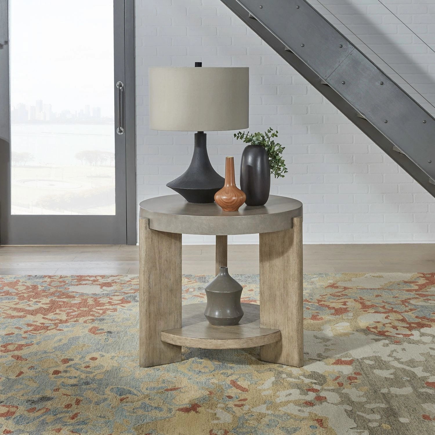 Affinity Round End Table in Dusty Taupe with Concrete Top image