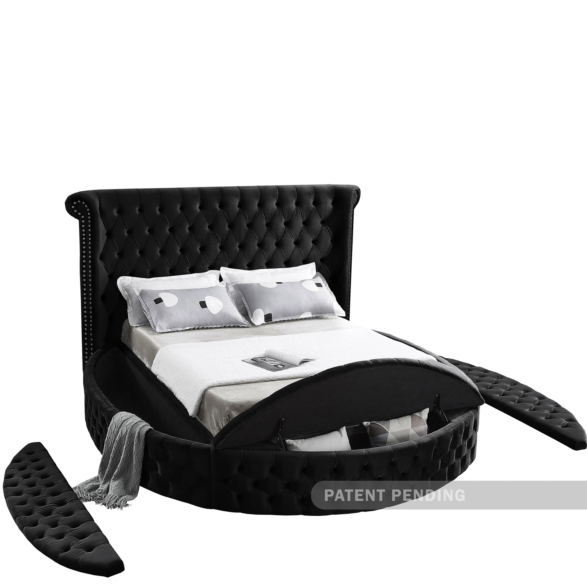 Luxus Black Velvet Queen Bed (3 Boxes)