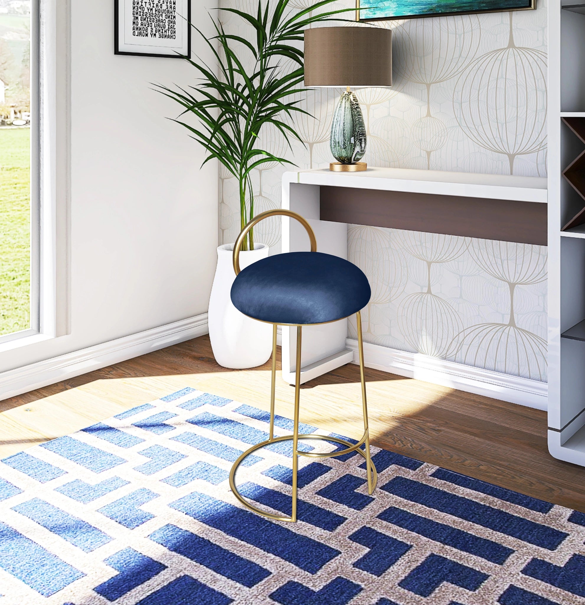 Ring Navy Velvet Counter Stool