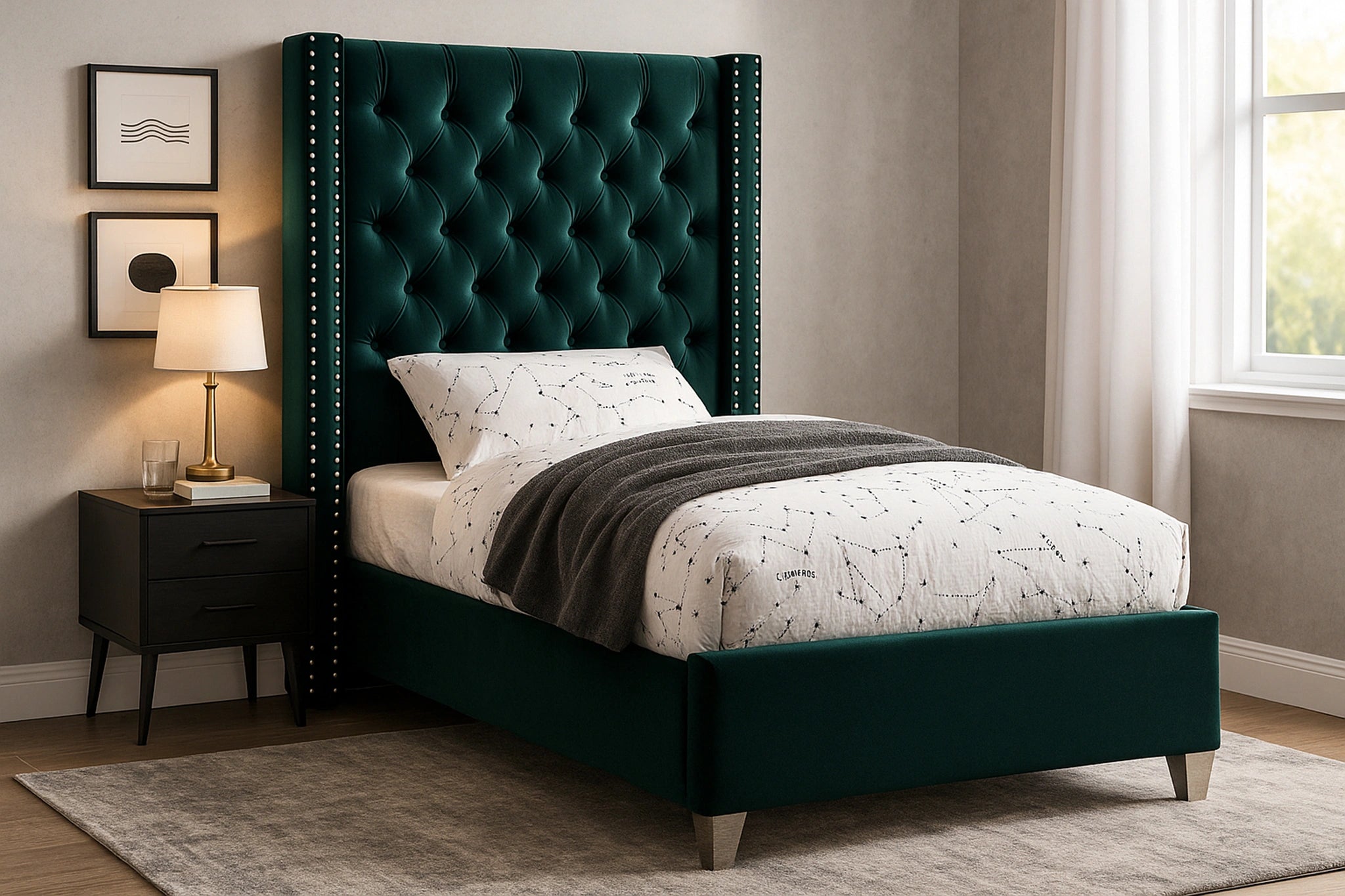 Aiden Green Velvet Twin Bed