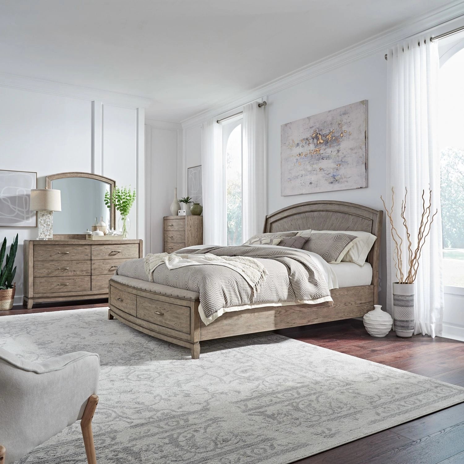 Avalon Queen Panel Storage Bed, Dresser & Mirror, Chest image