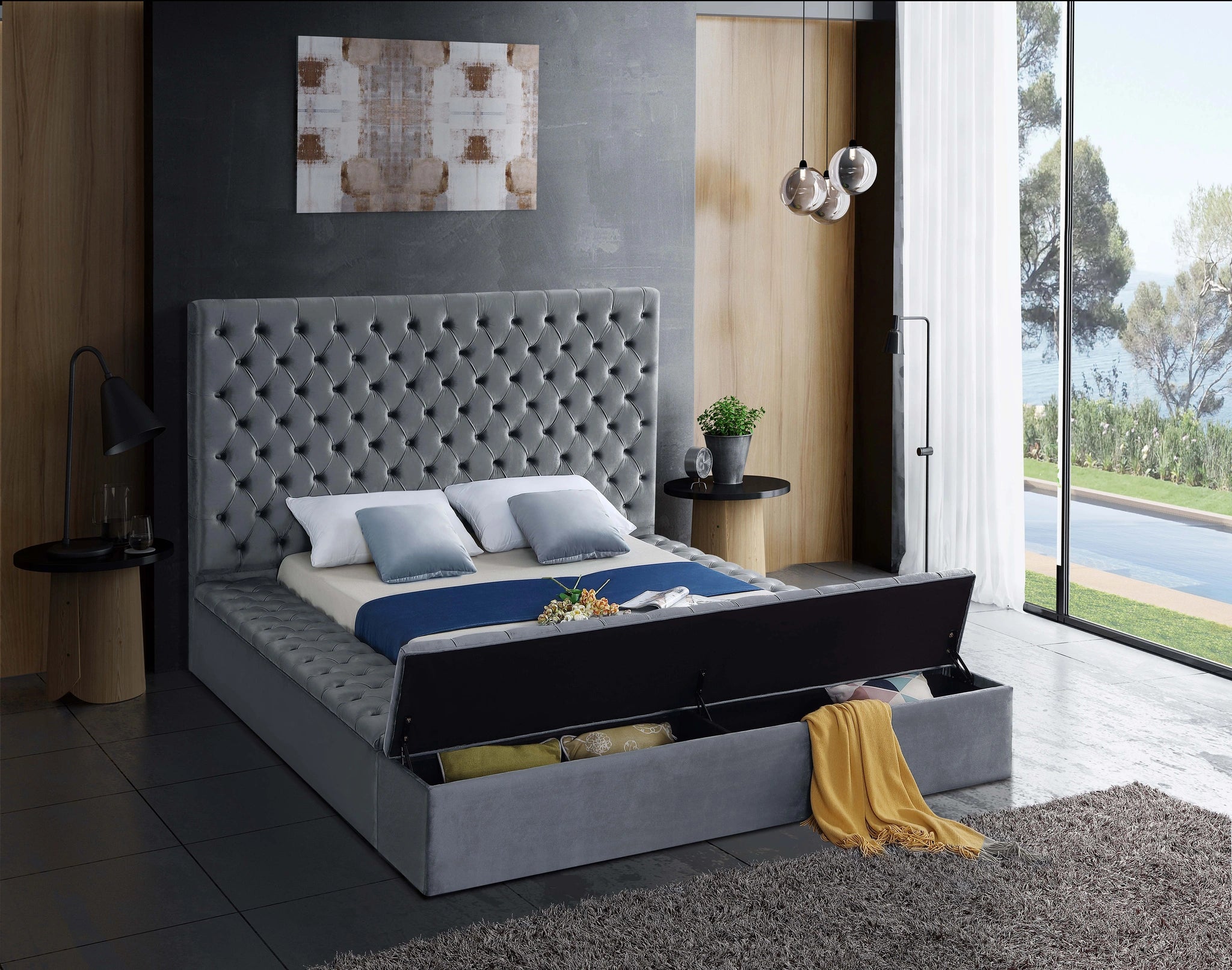 Bliss Grey Velvet King Bed (3 Boxes)