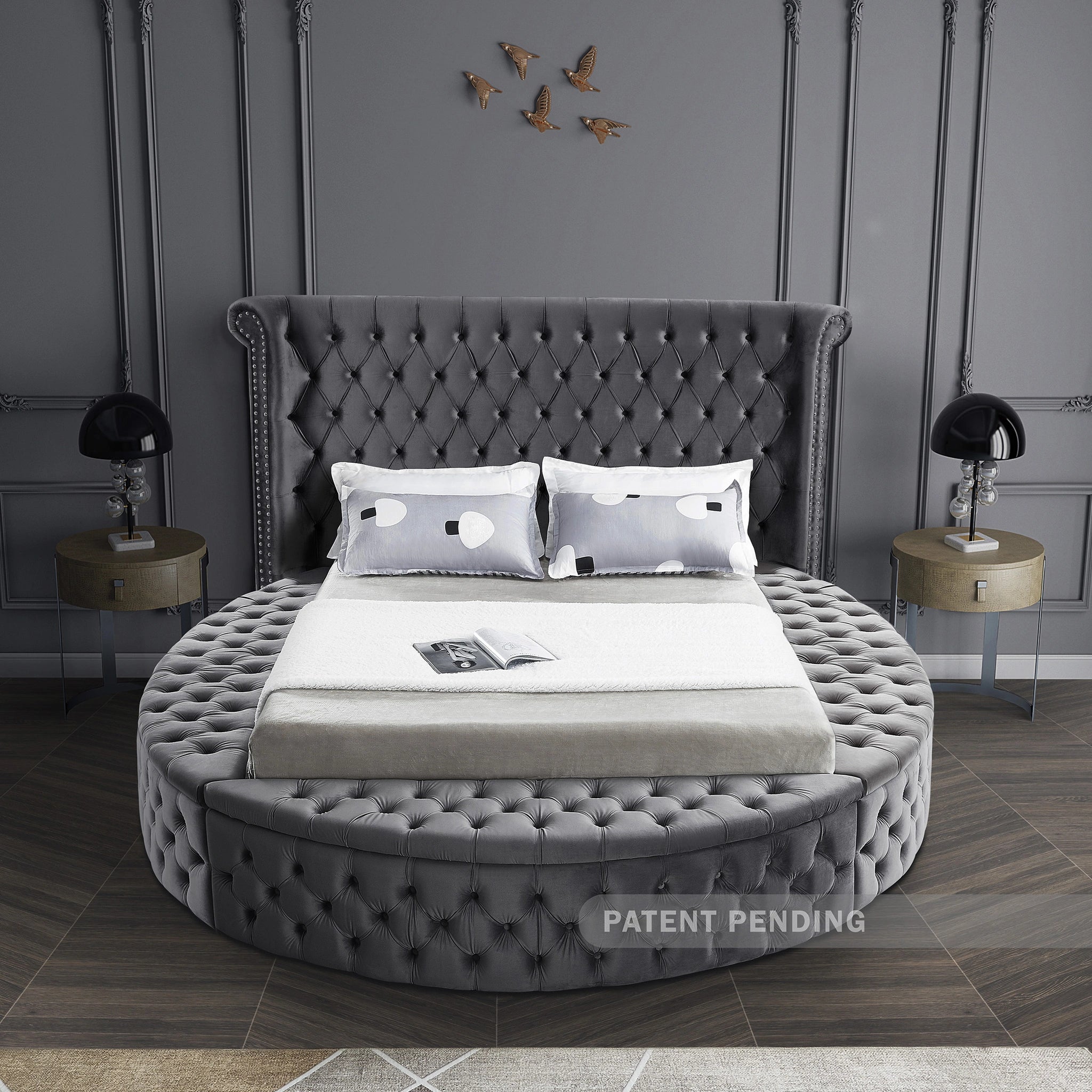 Luxus Grey Velvet King Bed (3 Boxes)